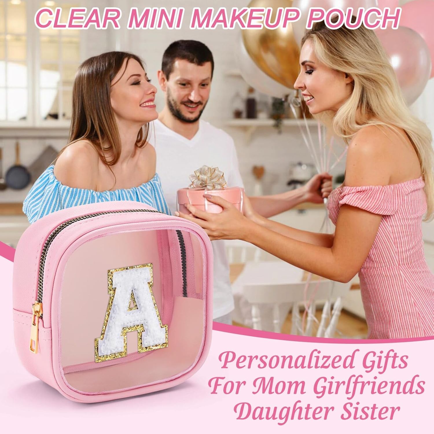 YOOLIFE Mini Makeup Bag | Clear Makeup Bag Toiletry Case | Portable Make Up Organizer | Small Cosmetic Bag for Purse | Best Friend Birthday Gifts Teacher Daughter Gifts | Gifts for Girls | Pink E · v2