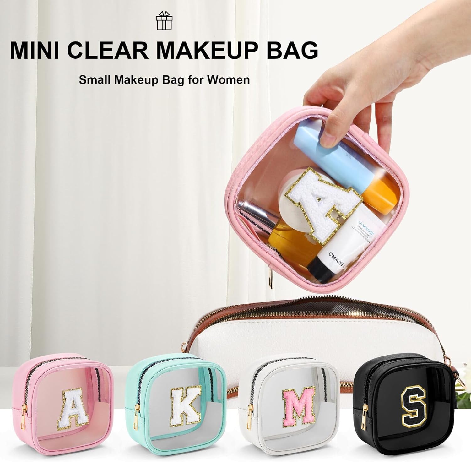 YOOLIFE Mini Makeup Bag | Clear Makeup Bag Toiletry Case | Portable Make Up Organizer | Small Cosmetic Bag for Purse | Best Friend Birthday Gifts Teacher Daughter Gifts | Gifts for Girls | Pink E · v2