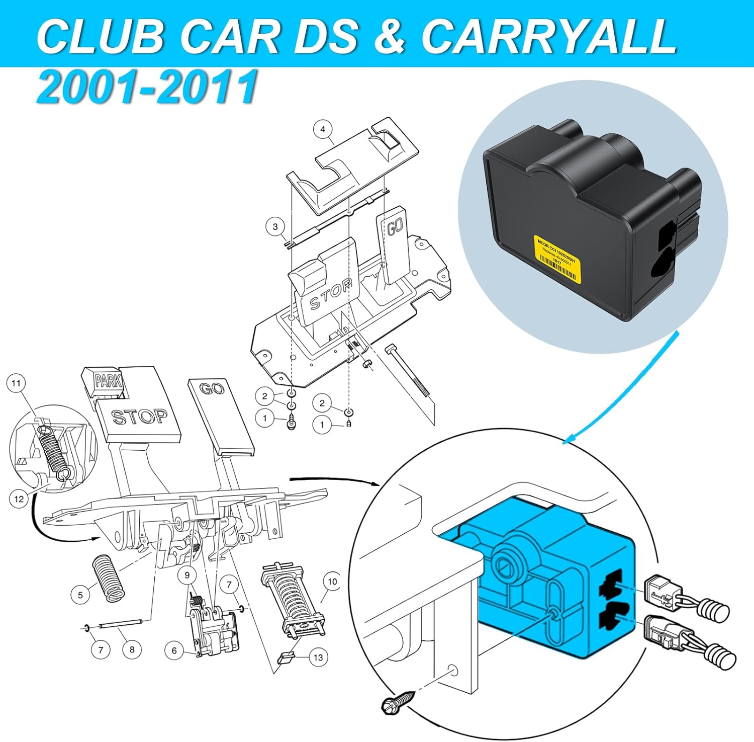 Golf Cart Throttle Potentiometer Accelerator for Club Car Precedent 2004-2011,MCOR 2 Motor Controller Output Regulator,OEM# 103327901 102528501 · v3