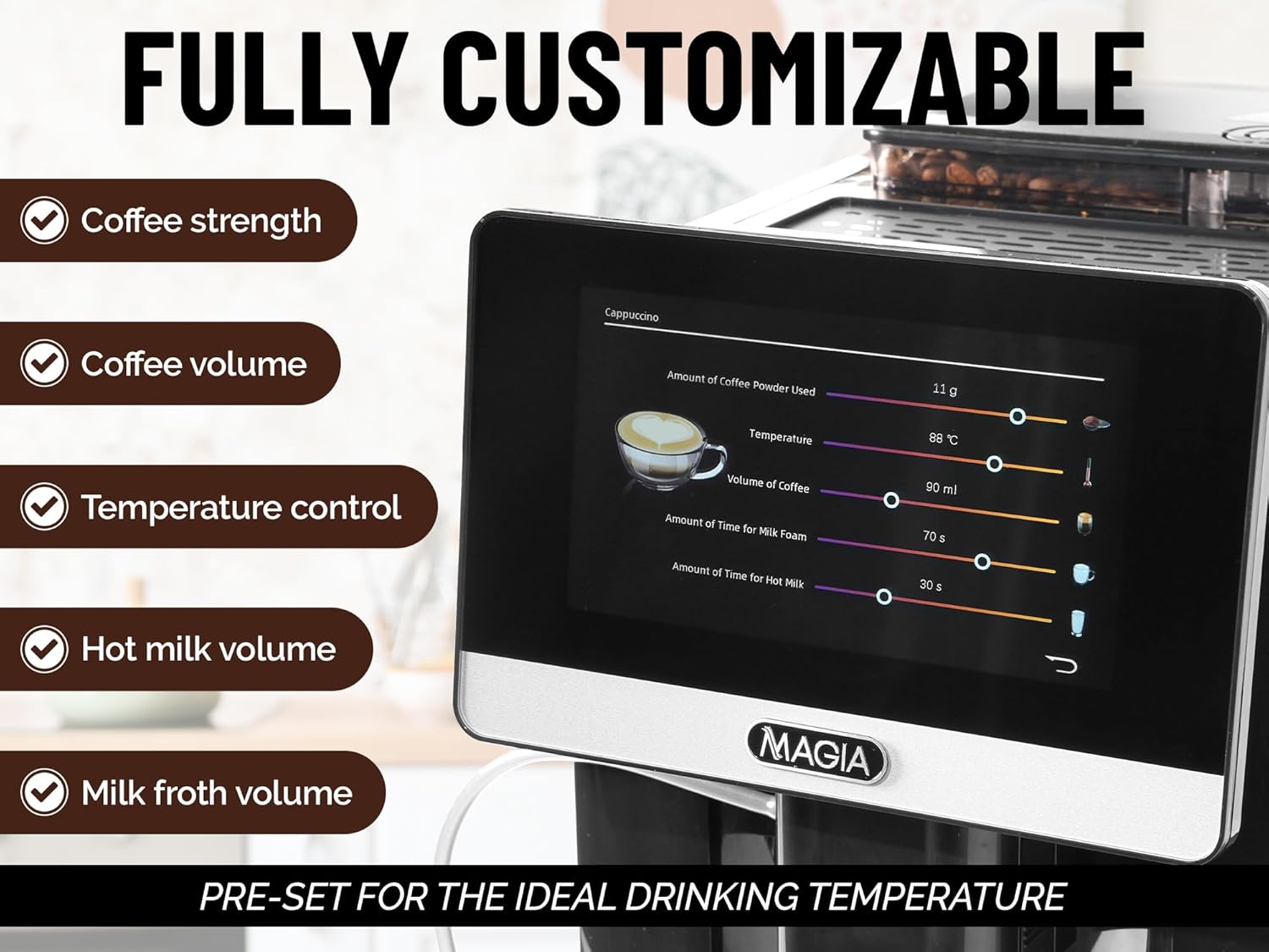 Zulay Magia Fully Automatic Espresso Machine With Grinder - 19 Customizable Coffee Options - Auto-Cleaning For Easy Maintenance - Milk-Foam System For Latte, Cappuccino, Macchiato - New Silver · v2