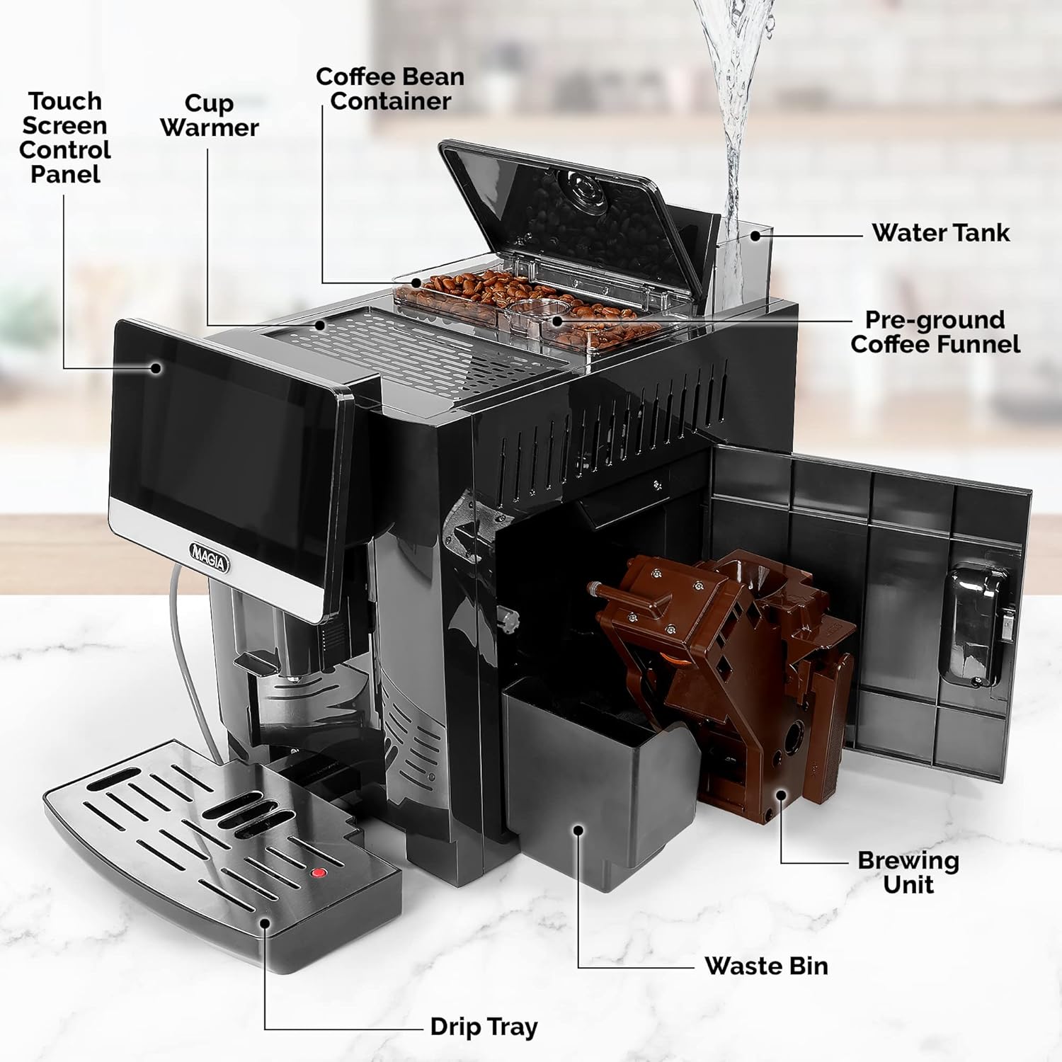 Zulay Magia Fully Automatic Espresso Machine With Grinder - 19 Customizable Coffee Options - Auto-Cleaning For Easy Maintenance - Milk-Foam System For Latte, Cappuccino, Macchiato - New Silver · v2