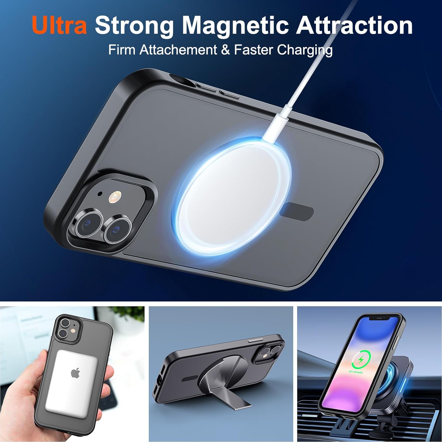 Coque magnétique SUPFINE pour iPhone 11 [Compatible avec MagSafe] [Protection de 10 pieds contre les chutes de qualité militaire] Étui fin translucide mat résistant aux chocs avec anti-traces de doigts, noir mat