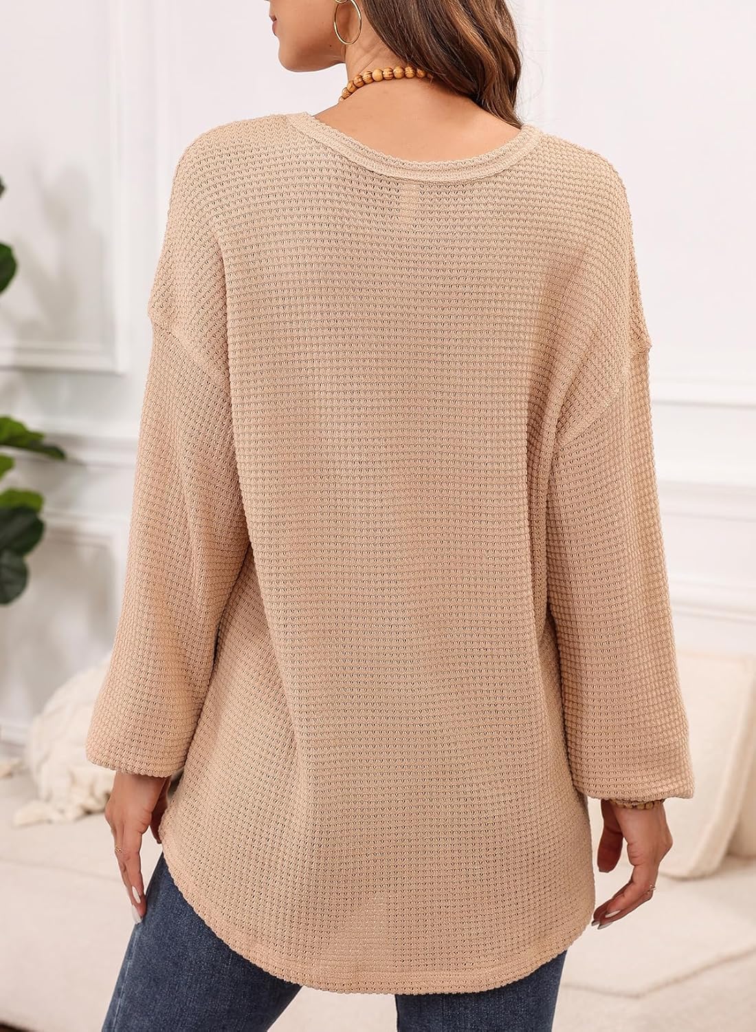 Dokotoo Womens Tops 2024 Oversized Long Sleeve Crewneck Waffle Knit Shirts Business Casual Blouses Basic Shirts · v3
