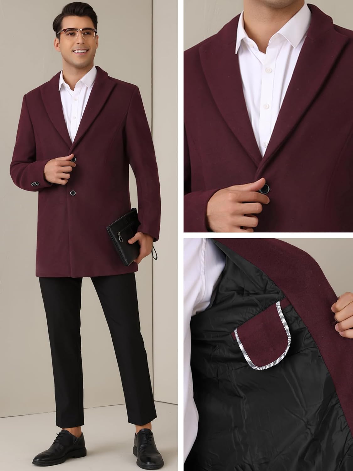 Lars Amadeus Winter Overcoat for Mens Trench Coat Slim Fit Business Pea Coat · v3