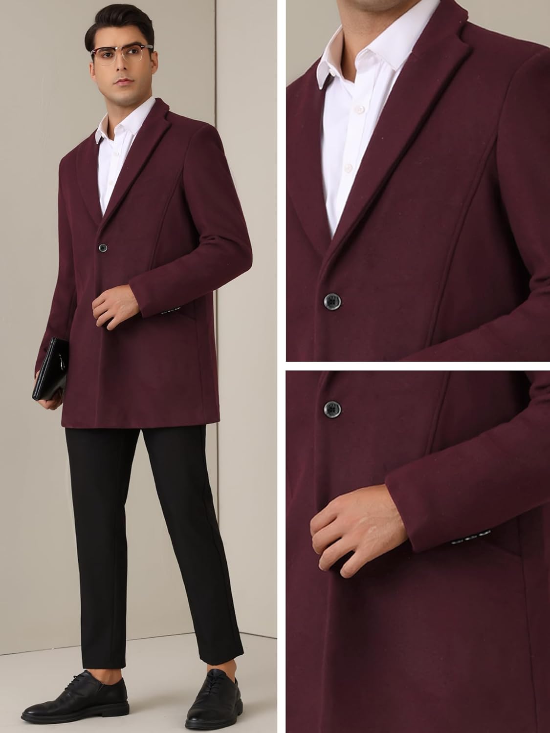 Lars Amadeus Winter Overcoat for Mens Trench Coat Slim Fit Business Pea Coat · v3