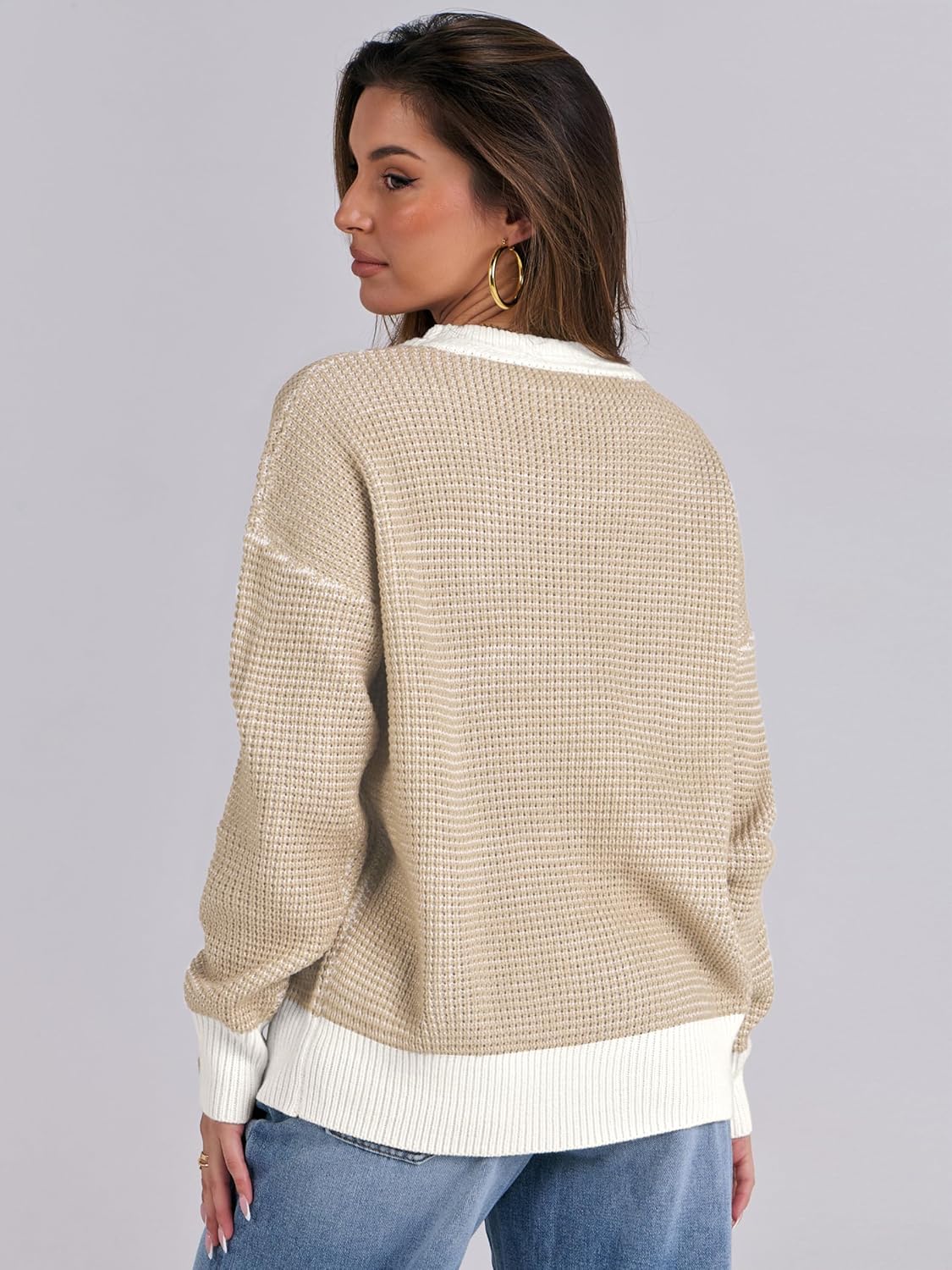 ANRABESS Womens 2024 Fall Sweaters Crewneck Casual Long Sleeve Contrast Loose Waffle Knit Pullover Sweater Top Trends Outfits · v3