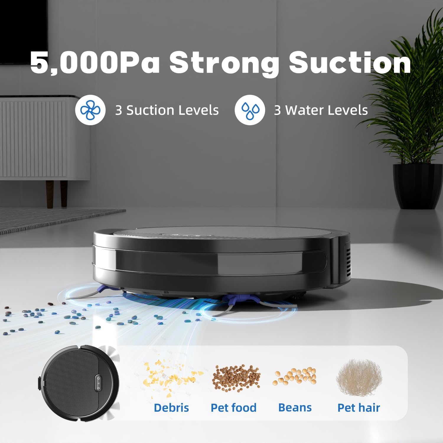 V3 Robot Vacuum and Mop Combo, 5000Pa Strong Suction, Mop Vacuum Cleaner, 2.4GWiFi/App/Alexa Control, Robotic Vacuum Cleaner for Low Carpet Pet Hair and Hard Floors · v3