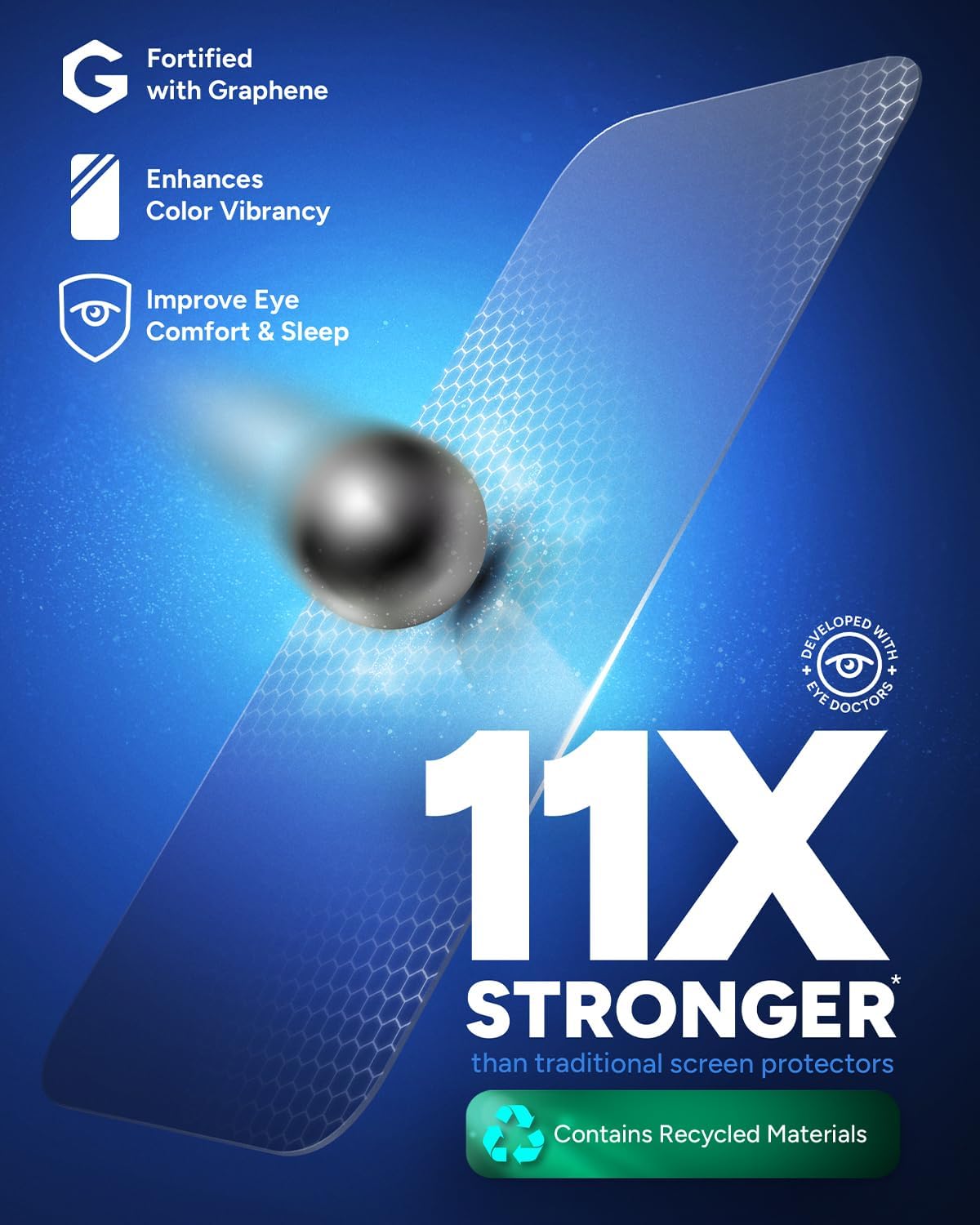 Protecteur d'écran ZAGG XTR4 pour iPhone 16 Pro Max : verre trempé 11 fois plus résistant, filtration de la lumière bleue, technologie antireflet, renforcé au graphène, InvisibleShield, installation facile sans poussière