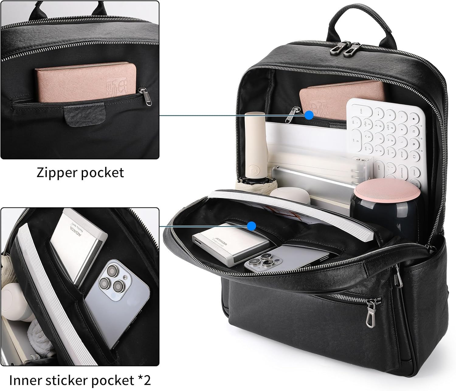 Leather backpack for men, 17.3 inch laptop backpack with laptop compartment. Business travel luxury backpack, black large 30 L · v2