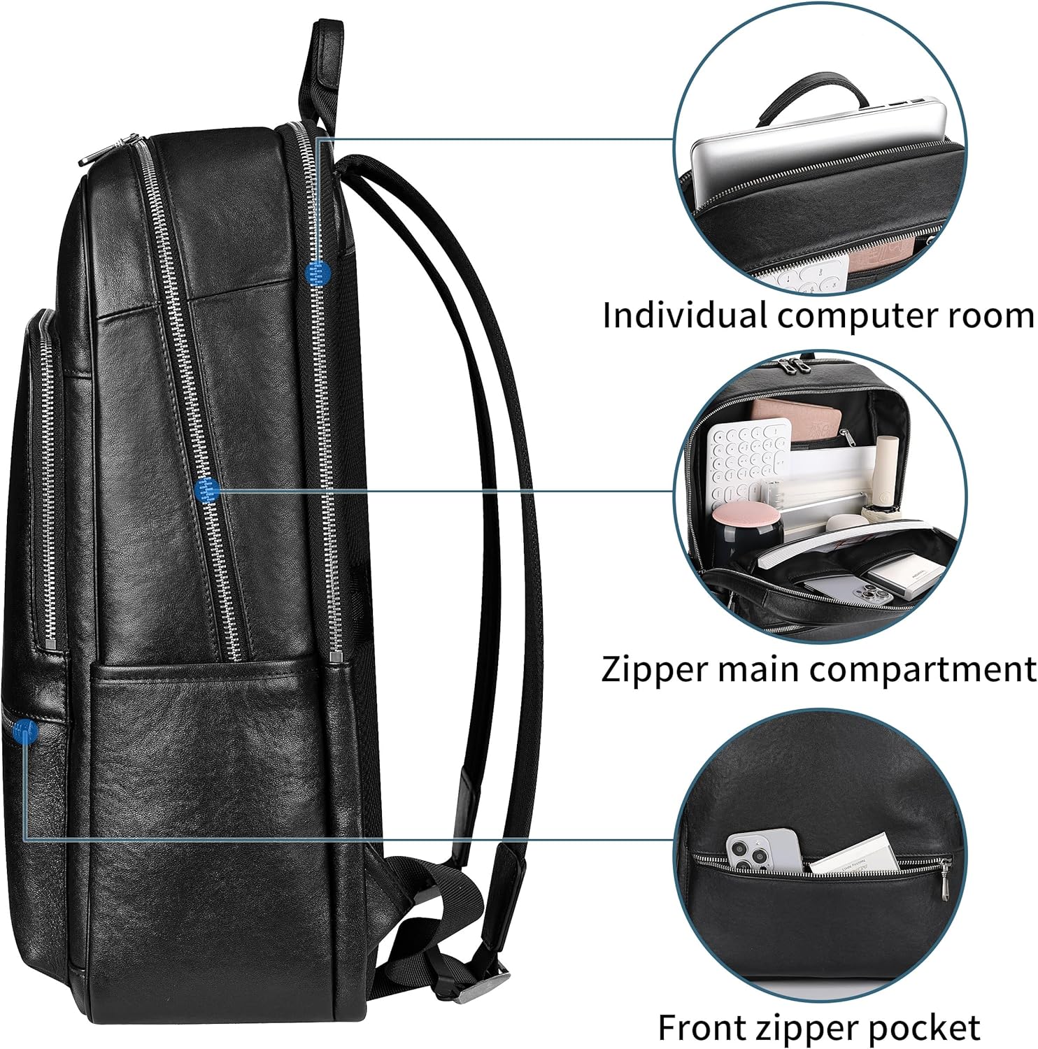 Leather backpack for men, 17.3 inch laptop backpack with laptop compartment. Business travel luxury backpack, black large 30 L · v2