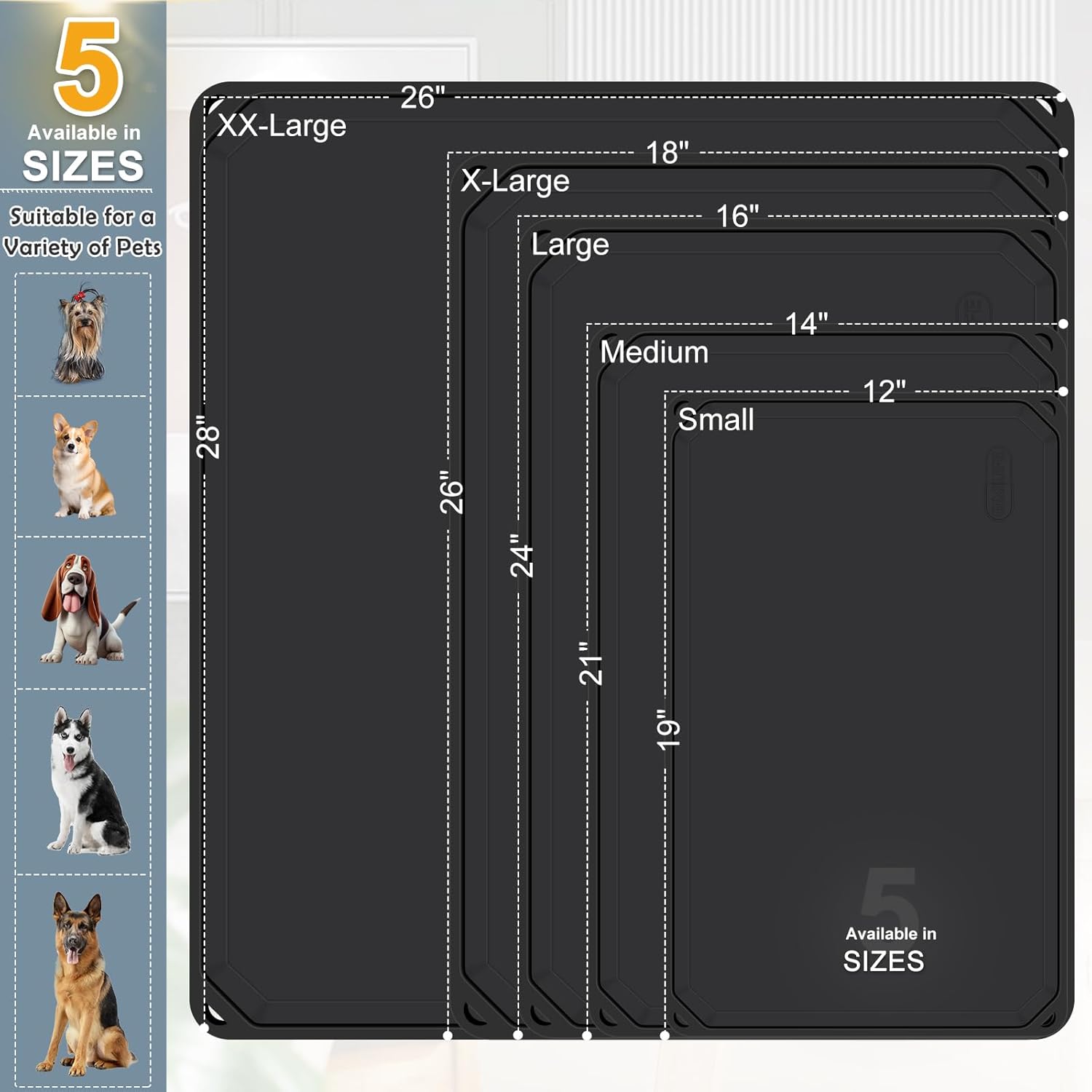 Evcil Hayvan Yemi Matı, Gıda ve Su için Gimilife Silikon Köpek Kedi Besleme Matı, Yüksek Dudaklı Suya Dayanıklı Evcil Hayvan Besleme Paspasları, Dağınık İçenler için Pet Servis Altlığı Kase Matı