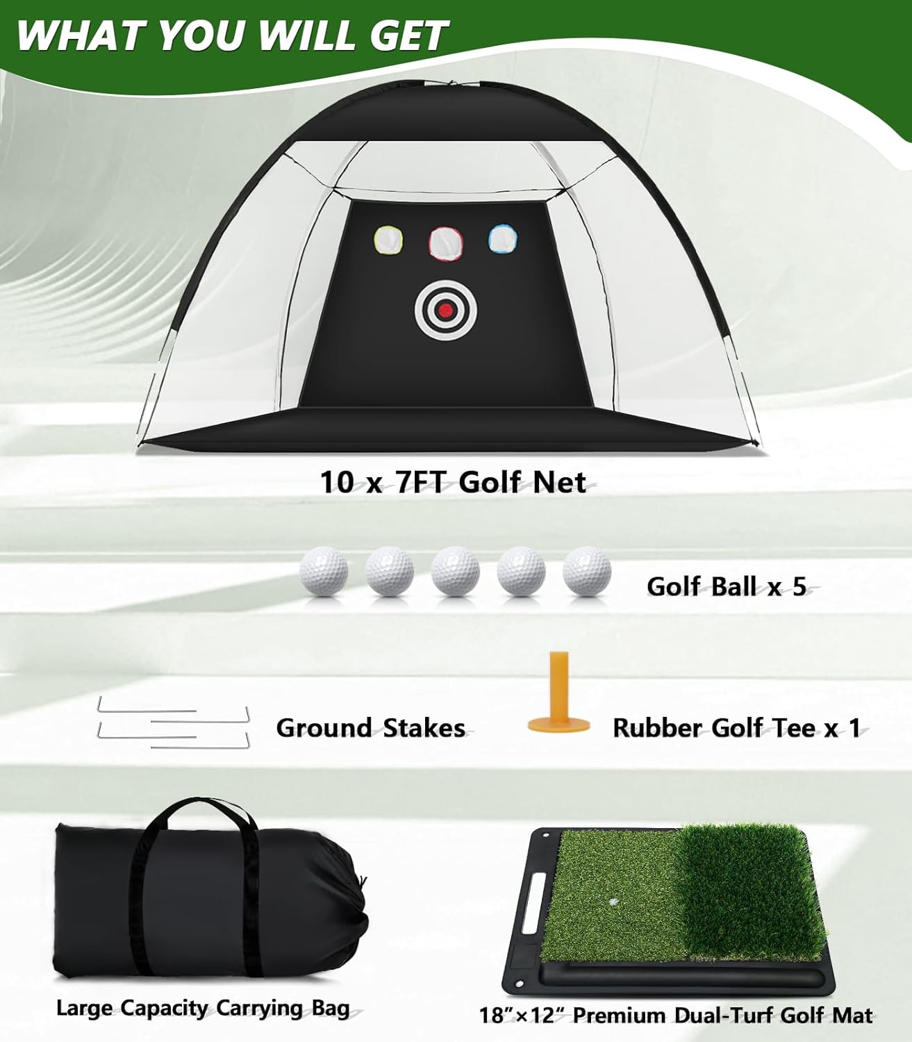 Golf Net: 10 x 7ft Golf Practice Net with Heavy Base Dual-Turf Golf Mat, All-in-One Mult-Target Golf Hitting Net, Golf Chipping Training Nets for Backyard Driving, Outdoor  Indoor Golf Training Aid · v3