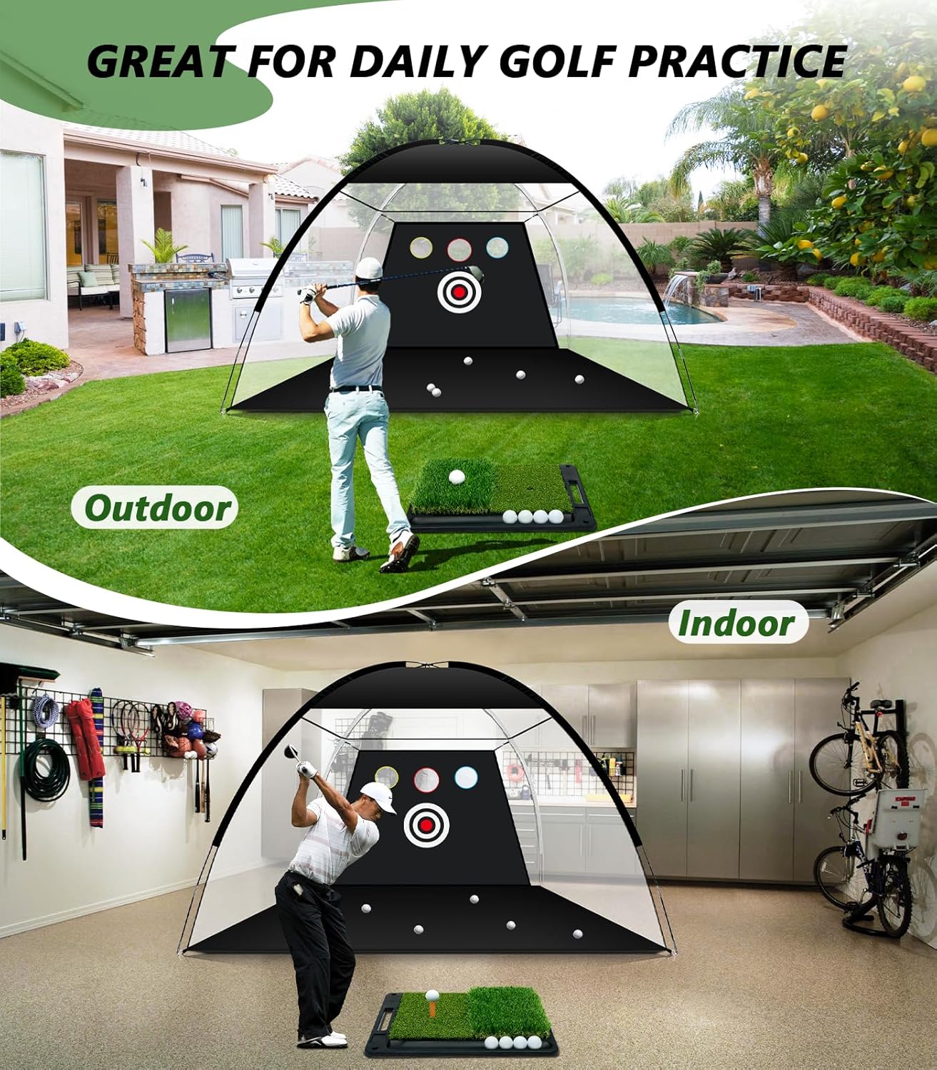 Golf Net: 10 x 7ft Golf Practice Net with Heavy Base Dual-Turf Golf Mat, All-in-One Mult-Target Golf Hitting Net, Golf Chipping Training Nets for Backyard Driving, Outdoor  Indoor Golf Training Aid · v3