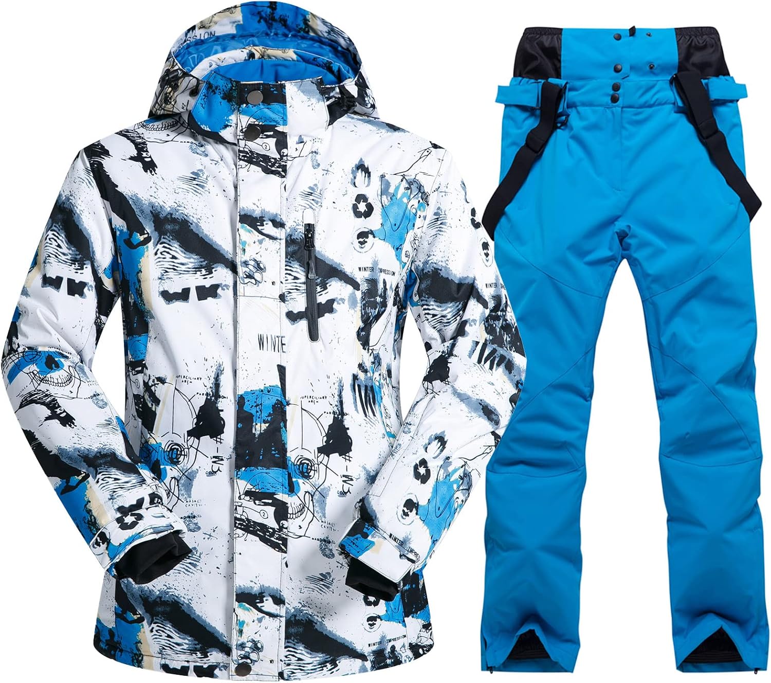 Mens Ski Jacket and Pants Set Ski Suit Winter Waterproof Windproof Hooded Snow Coat 2 Pieces Snowboarding Snowsuits · v2