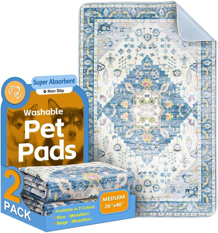 Tamponi per pipì lavabili per cani, confezione da 2 tappetini riutilizzabili per addestramento per cuccioli 40x26 pollici, assorbenti super assorbenti e impermeabili, vasini antiscivolo per pavimento, gabbia, divano, materassini da parto, lettiera, articoli per animali domestici