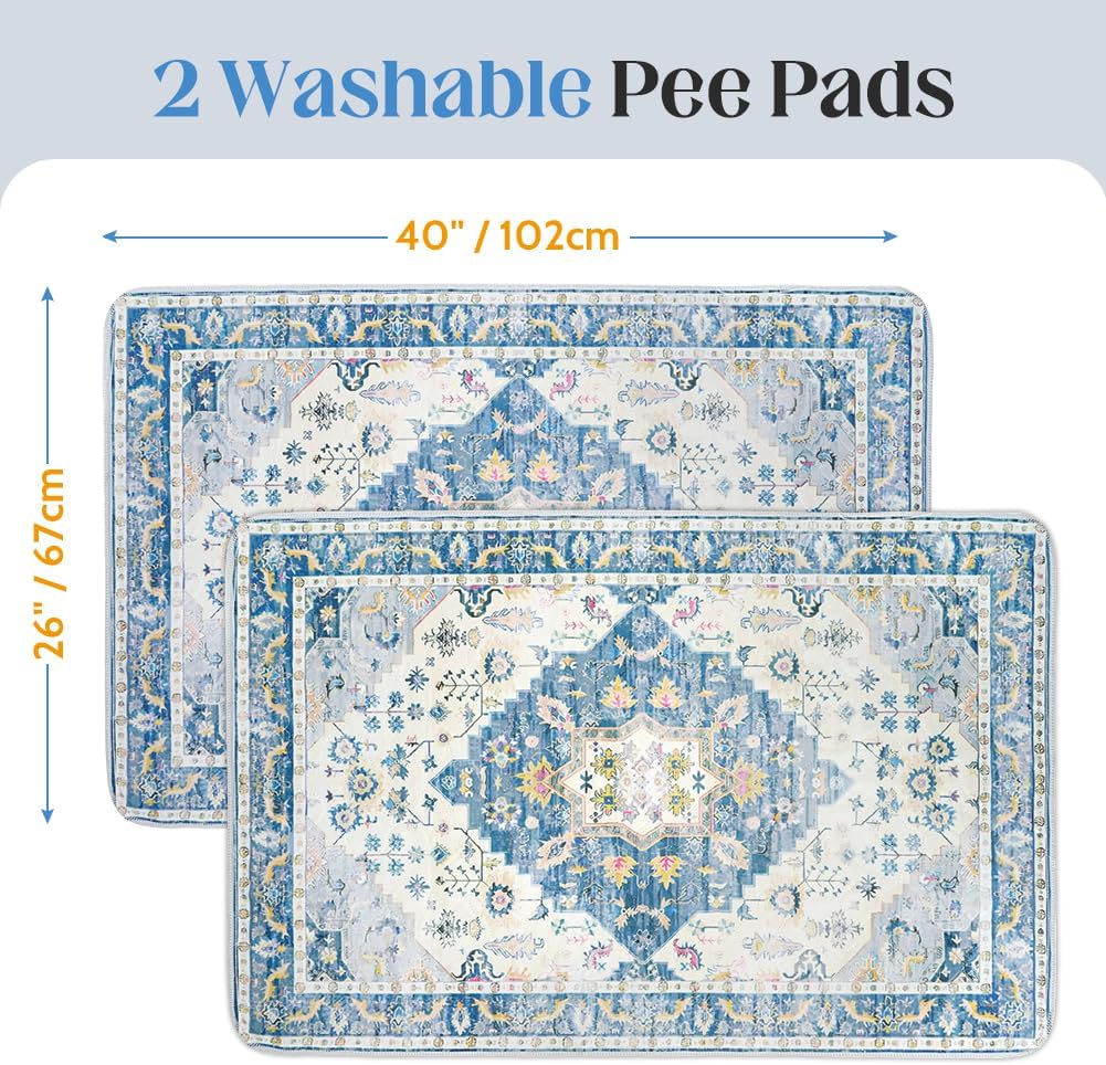 Tamponi per pipì lavabili per cani, confezione da 2 tappetini riutilizzabili per addestramento per cuccioli 40x26 pollici, assorbenti super assorbenti e impermeabili, vasini antiscivolo per pavimento, gabbia, divano, materassini da parto, lettiera, articoli per animali domestici