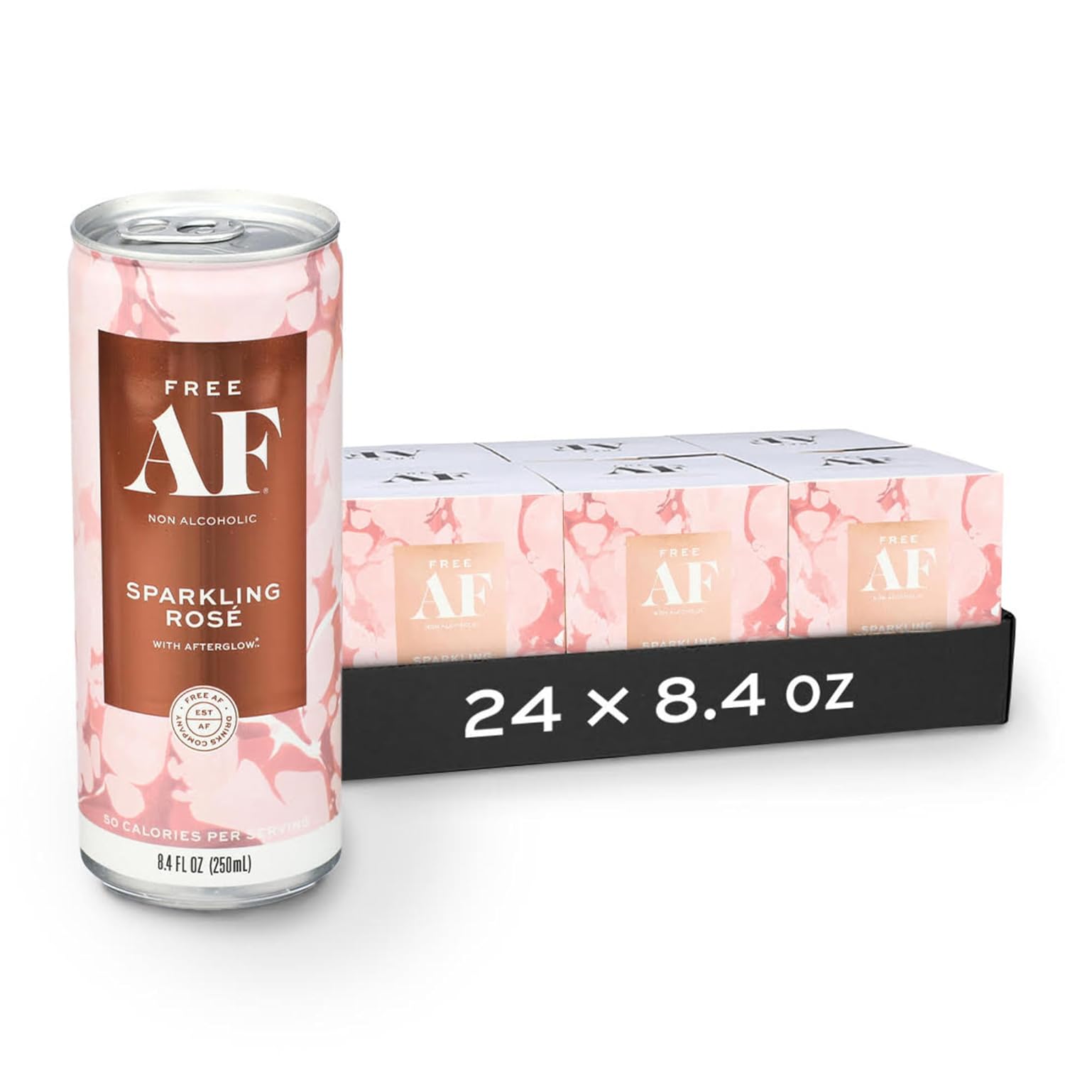 ฟรี AF สปาร์คกลิ้งโรเซ่พร้อมดื่มแบบไม่มีแอลกอฮอล์พร้อม Afterglow แคลอรี่ต่ำ สดชื่น กระป๋องขนาด 8.4 ออนซ์ (แพ็ค 24 ขวด)
