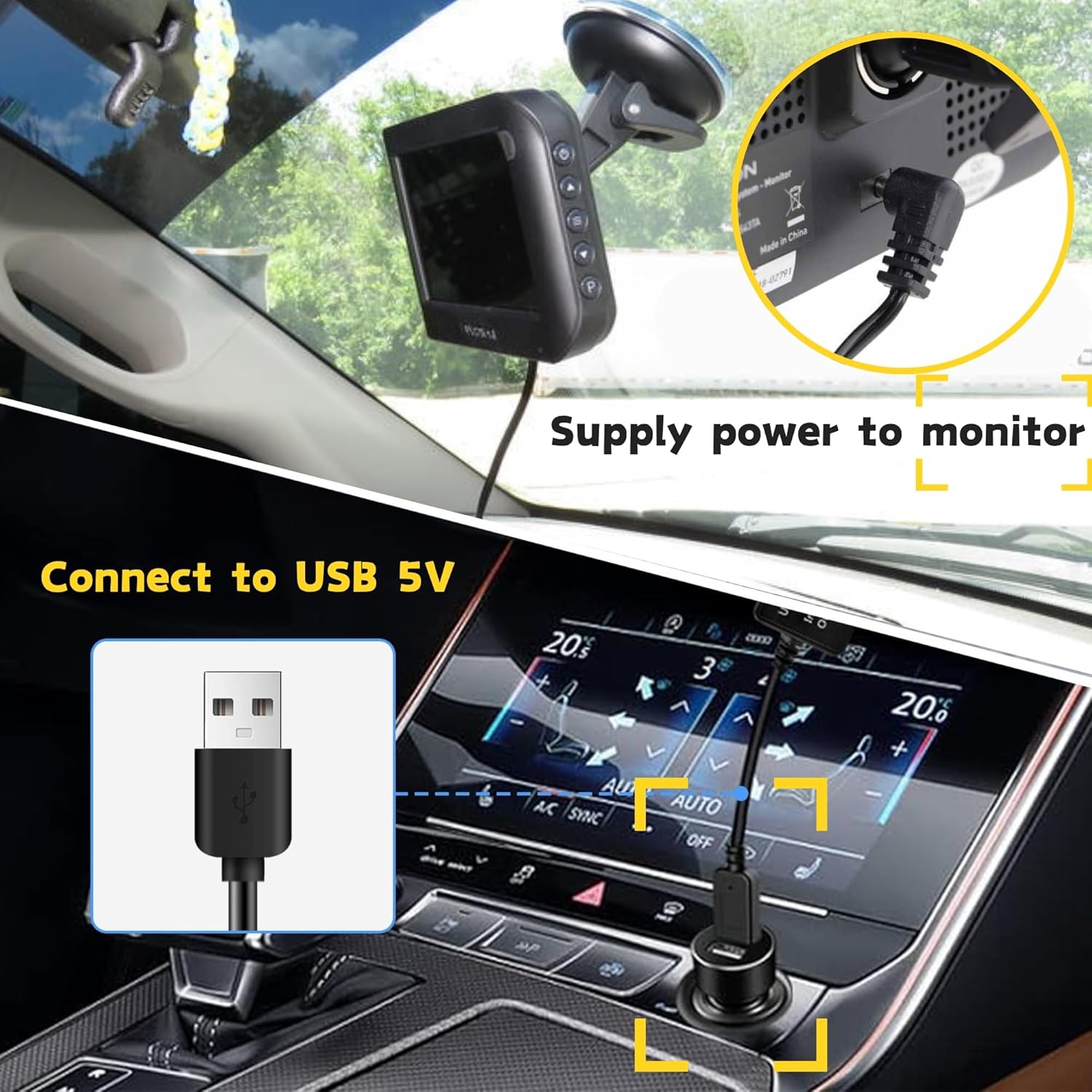 EWAY USB to DC Car Charger Cable for Furrion FOS07TADS Vision S Monitor Power Supply Cord, Replacement for FOS48TA-BL FOS48TAPK-BL Hitch Wireless Backup Camera 7 inch Screen Display Charging Cable · v5