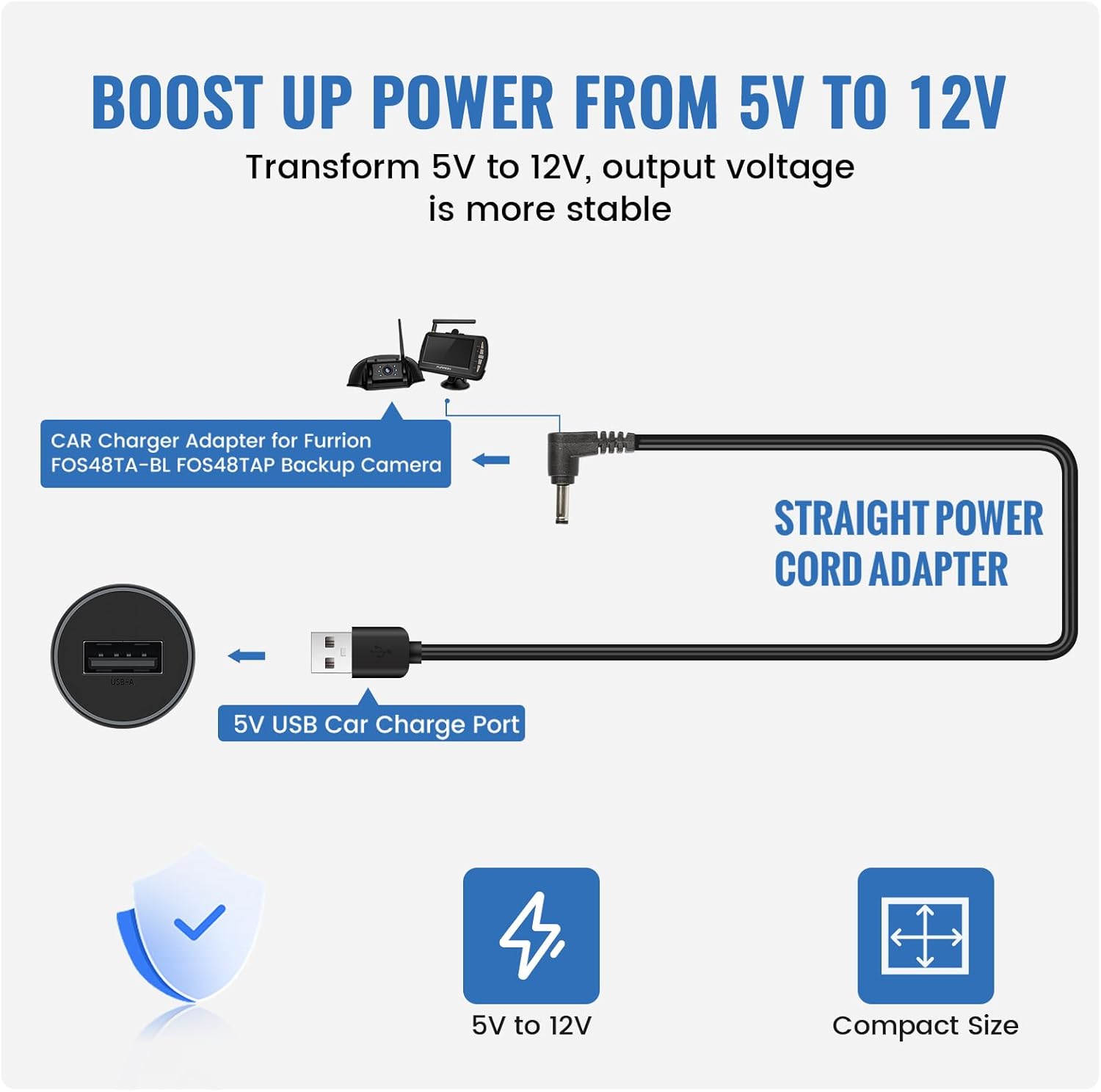 EWAY USB to DC Car Charger Cable for Furrion FOS07TADS Vision S Monitor Power Supply Cord, Replacement for FOS48TA-BL FOS48TAPK-BL Hitch Wireless Backup Camera 7 inch Screen Display Charging Cable · v5