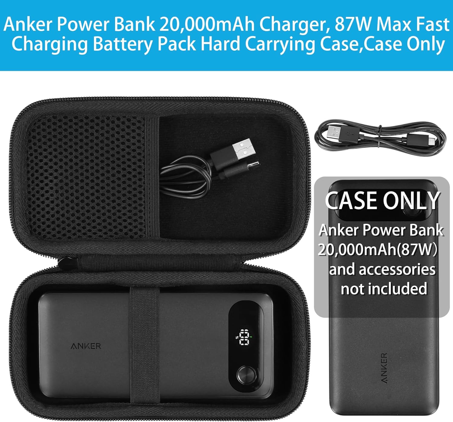 khanka Hard Travel Case Replacement for Anker Power Bank, 20,000mAh Portable Charger,Case Only.(Black) · v3