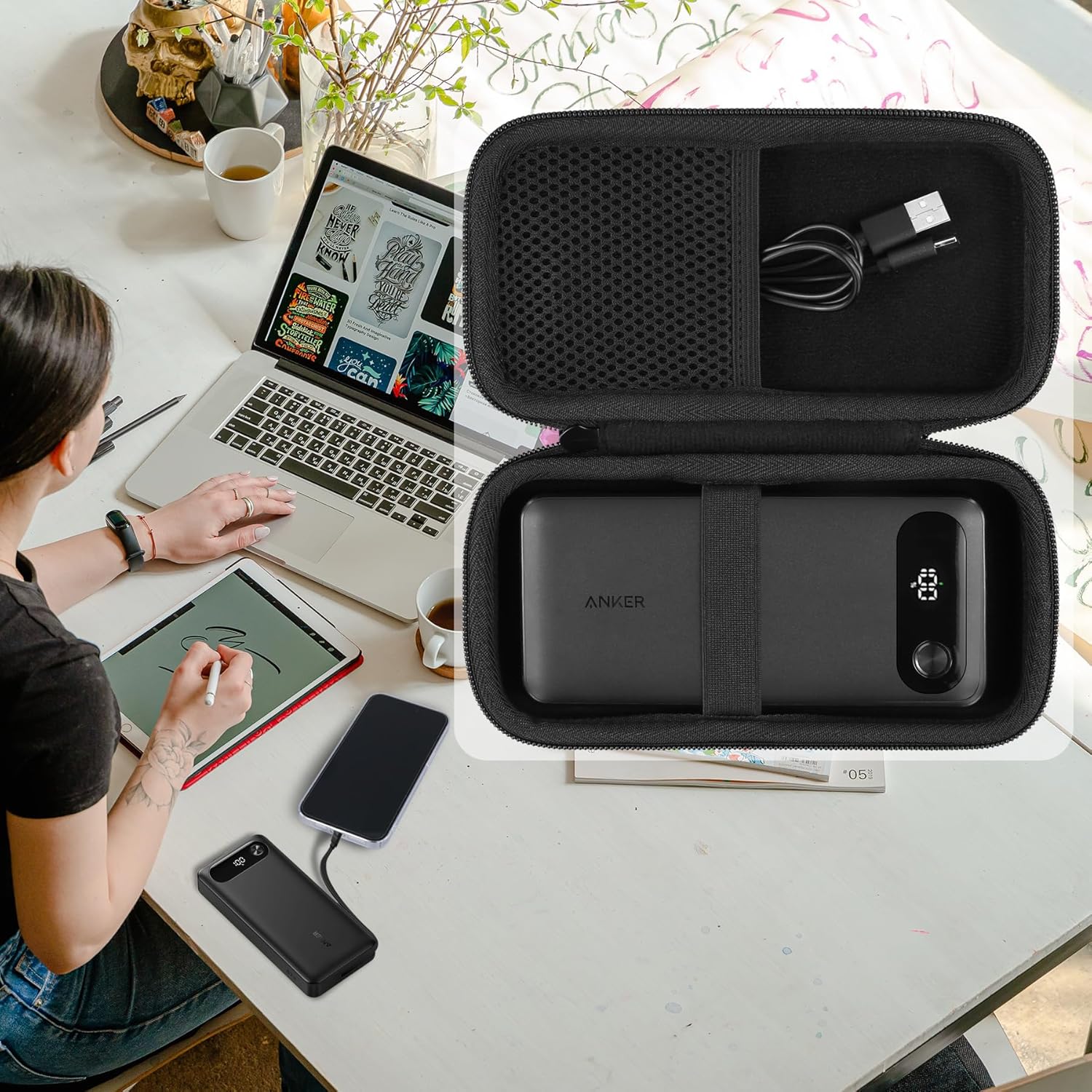 khanka Hard Travel Case Replacement for Anker Power Bank, 20,000mAh Portable Charger,Case Only.(Black) · v3