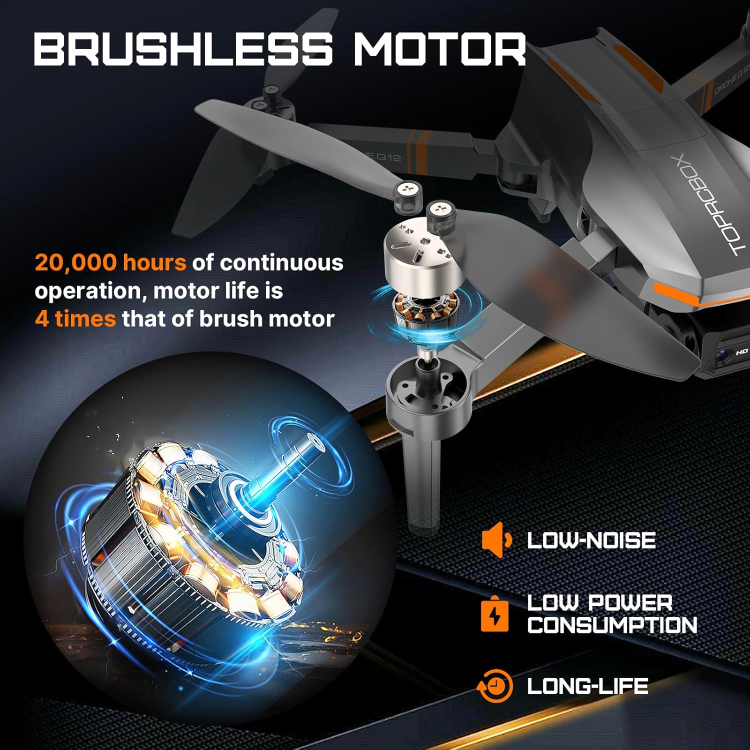 Drone Q12 con fotocamera per adulti, drone a motore brushless per bambini principianti, quadricottero RC pieghevole FPV con 2 batterie HD 4K, ribaltamento a 360°, mantenimento dell'altitudine, controllo vocale, modalità senza testa, One Key Start, Giocattoli regalo per uomini e ragazzi, facile da pilotare, custodia da trasporto