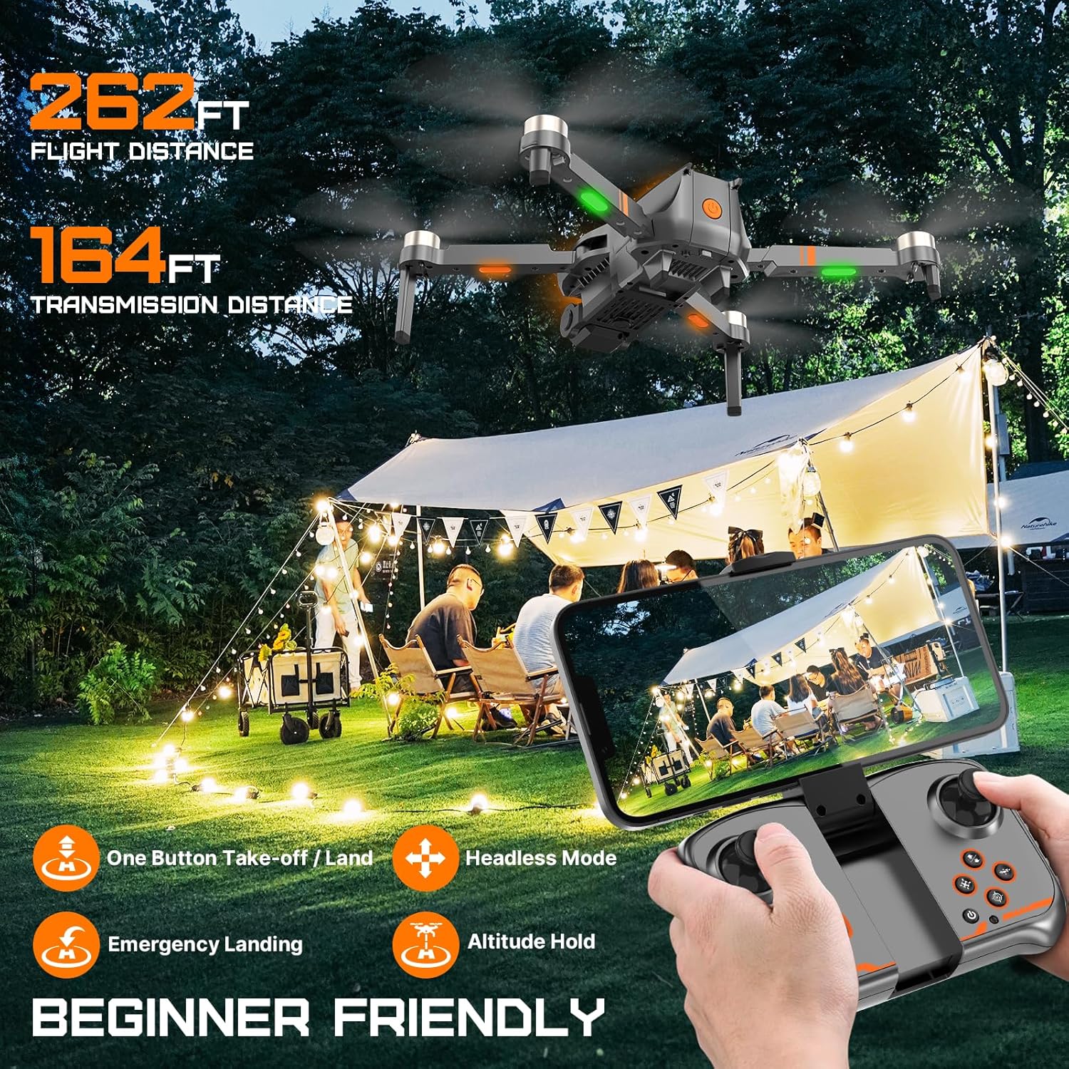 Drone Q12 con fotocamera per adulti, drone a motore brushless per bambini principianti, quadricottero RC pieghevole FPV con 2 batterie HD 4K, ribaltamento a 360°, mantenimento dell'altitudine, controllo vocale, modalità senza testa, One Key Start, Giocattoli regalo per uomini e ragazzi, facile da pilotare, custodia da trasporto