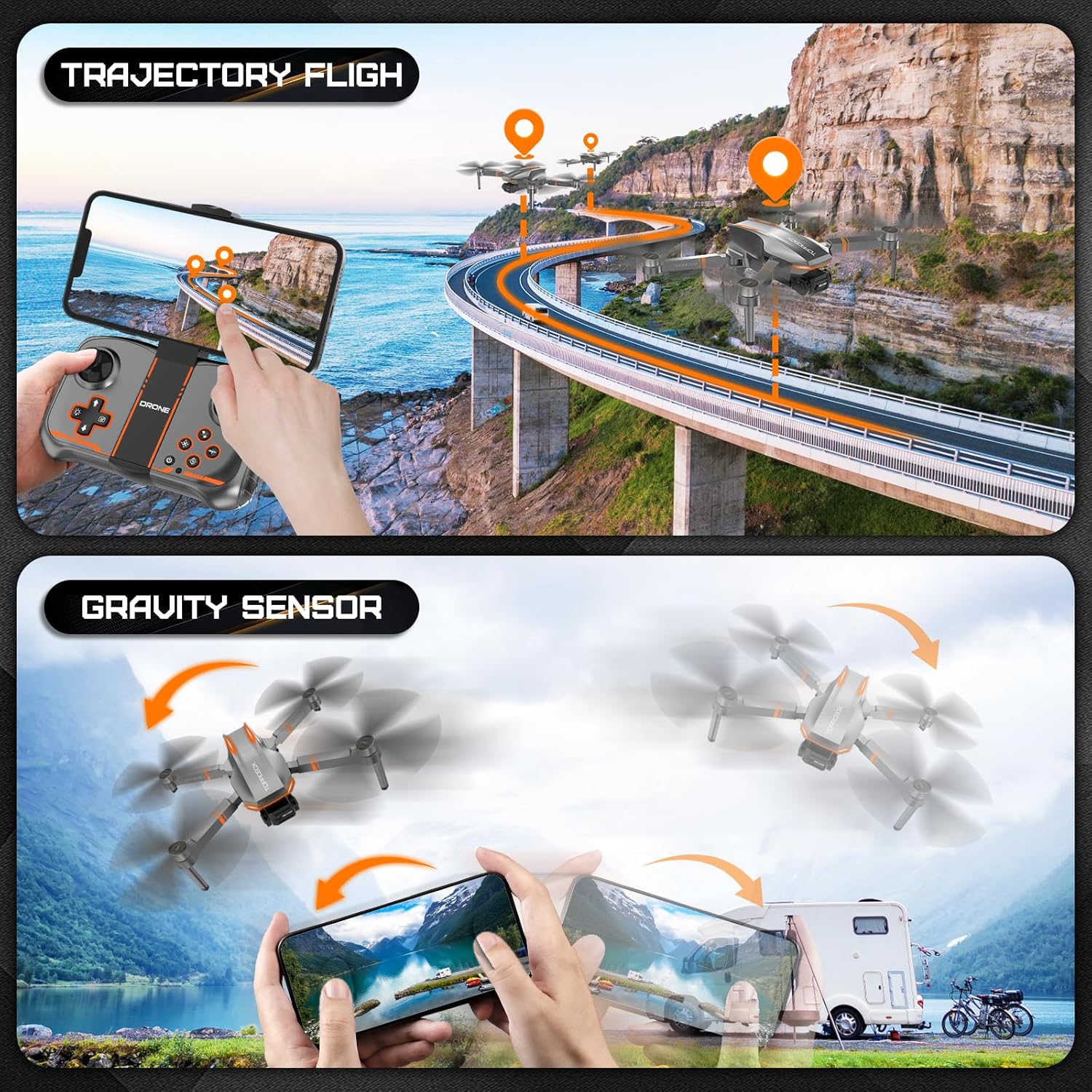 Drone Q12 con fotocamera per adulti, drone a motore brushless per bambini principianti, quadricottero RC pieghevole FPV con 2 batterie HD 4K, ribaltamento a 360°, mantenimento dell'altitudine, controllo vocale, modalità senza testa, One Key Start, Giocattoli regalo per uomini e ragazzi, facile da pilotare, custodia da trasporto