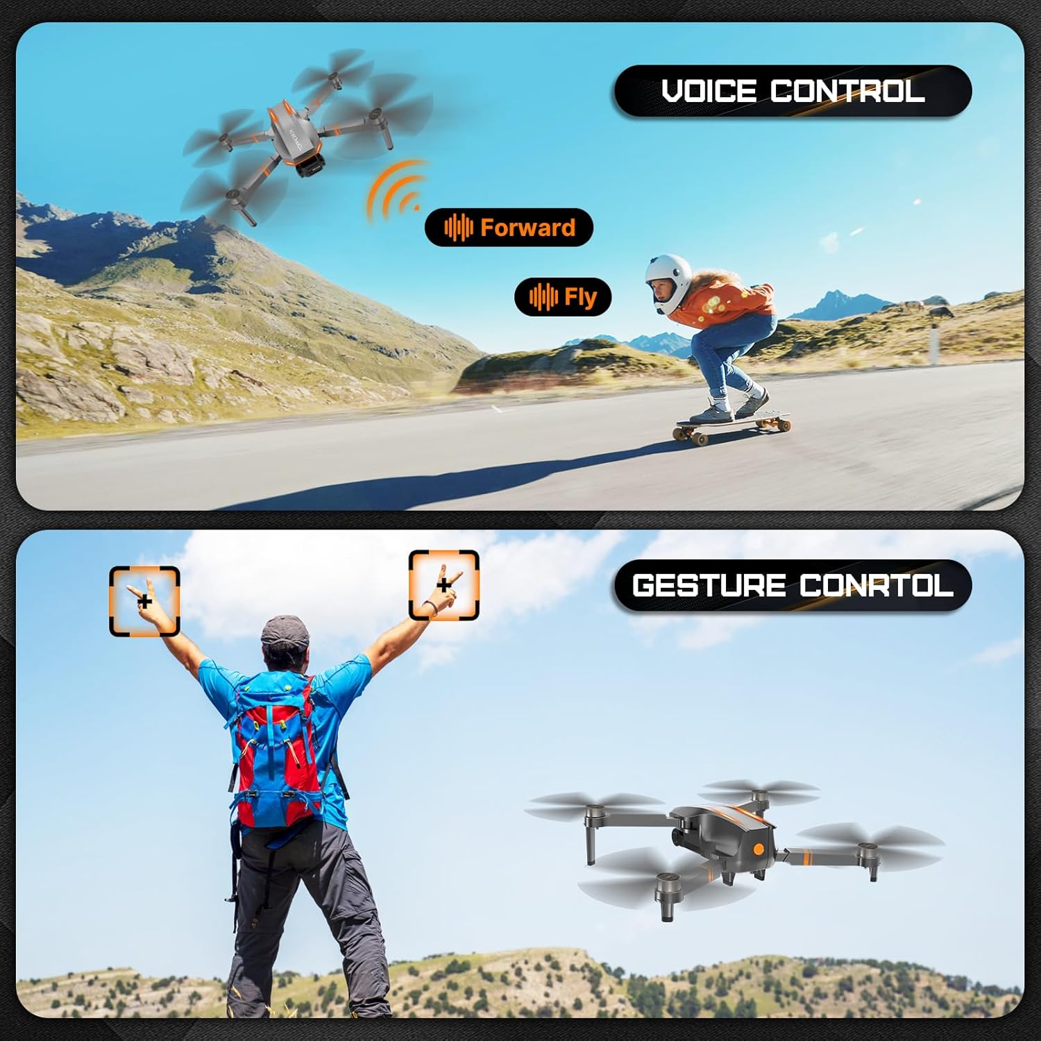 Drone Q12 con fotocamera per adulti, drone a motore brushless per bambini principianti, quadricottero RC pieghevole FPV con 2 batterie HD 4K, ribaltamento a 360°, mantenimento dell'altitudine, controllo vocale, modalità senza testa, One Key Start, Giocattoli regalo per uomini e ragazzi, facile da pilotare, custodia da trasporto