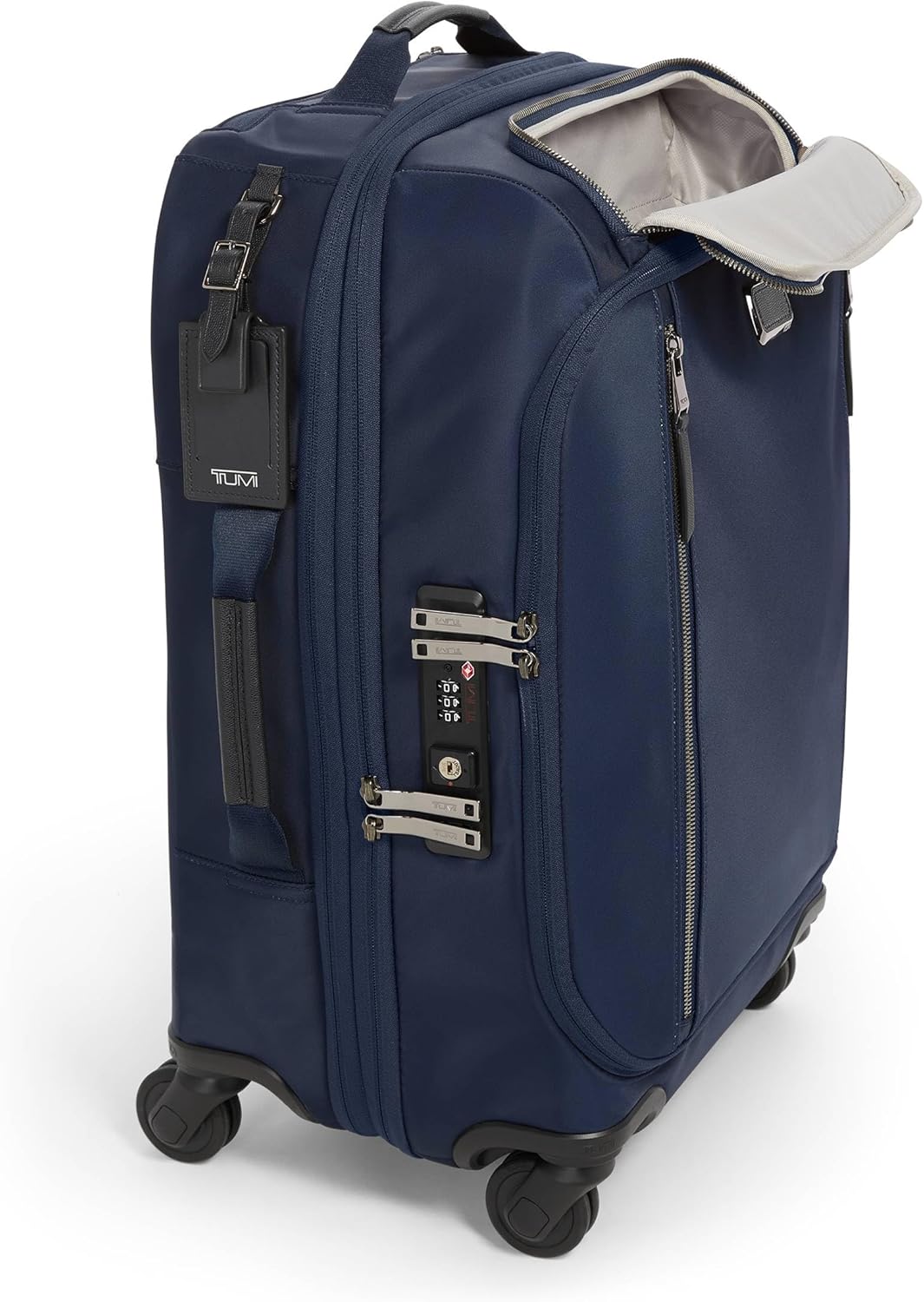 TUMI, equipaje de mano ampliable Voyageur Leger International, equipaje para mujer y hombre, equipaje de mano con ruedas, maletas para mujer y amplificador, hombre, índigo con detalles plateados