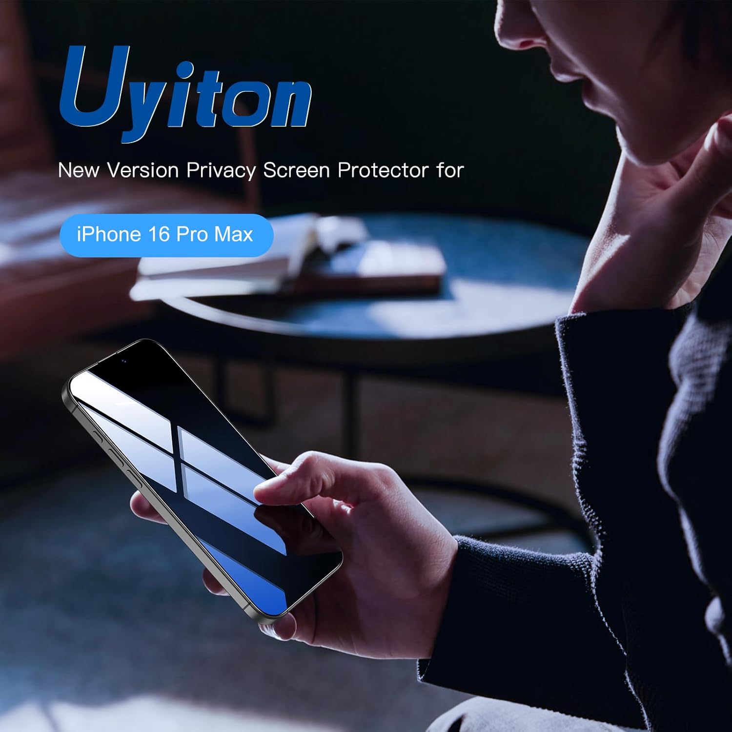 Protecteur d'écran Uyiton Unbreak-Glass pour iPhone 16 Pro Max, anti-espionnage à 28° [Easy Fit] [Zero Bubble] Couverture complète incassable et résistante aux rayures Coque d'écran privée en verre trempé 9H, lot de 2
