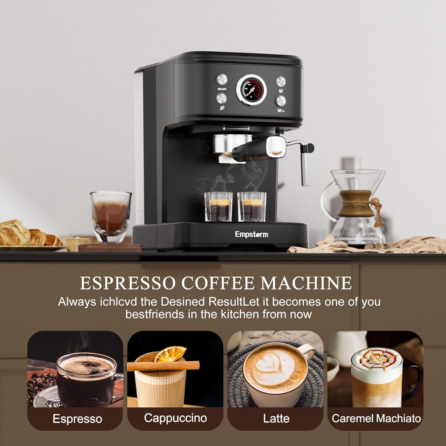 เครื่องชงเอสเพรสโซ 20 บาร์ พร้อมหัวตีฟองนม เครื่องชงกาแฟเอสเพรสโซขนาดกะทัดรัดสำหรับคาปูชิโน ลาเต้ ทำความร้อนได้รวดเร็ว