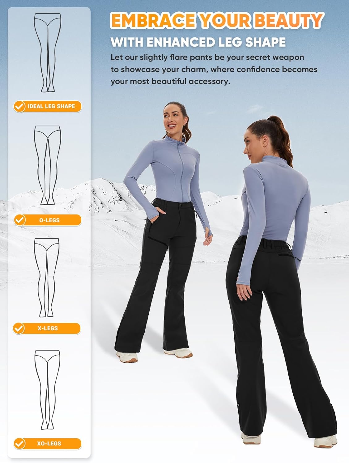 Cycorld Womens Snow Ski Pants Fleece Lined Waterproof Softshell Insulated Flare for Snowboarding Hiking Winter Outdoor · v3
