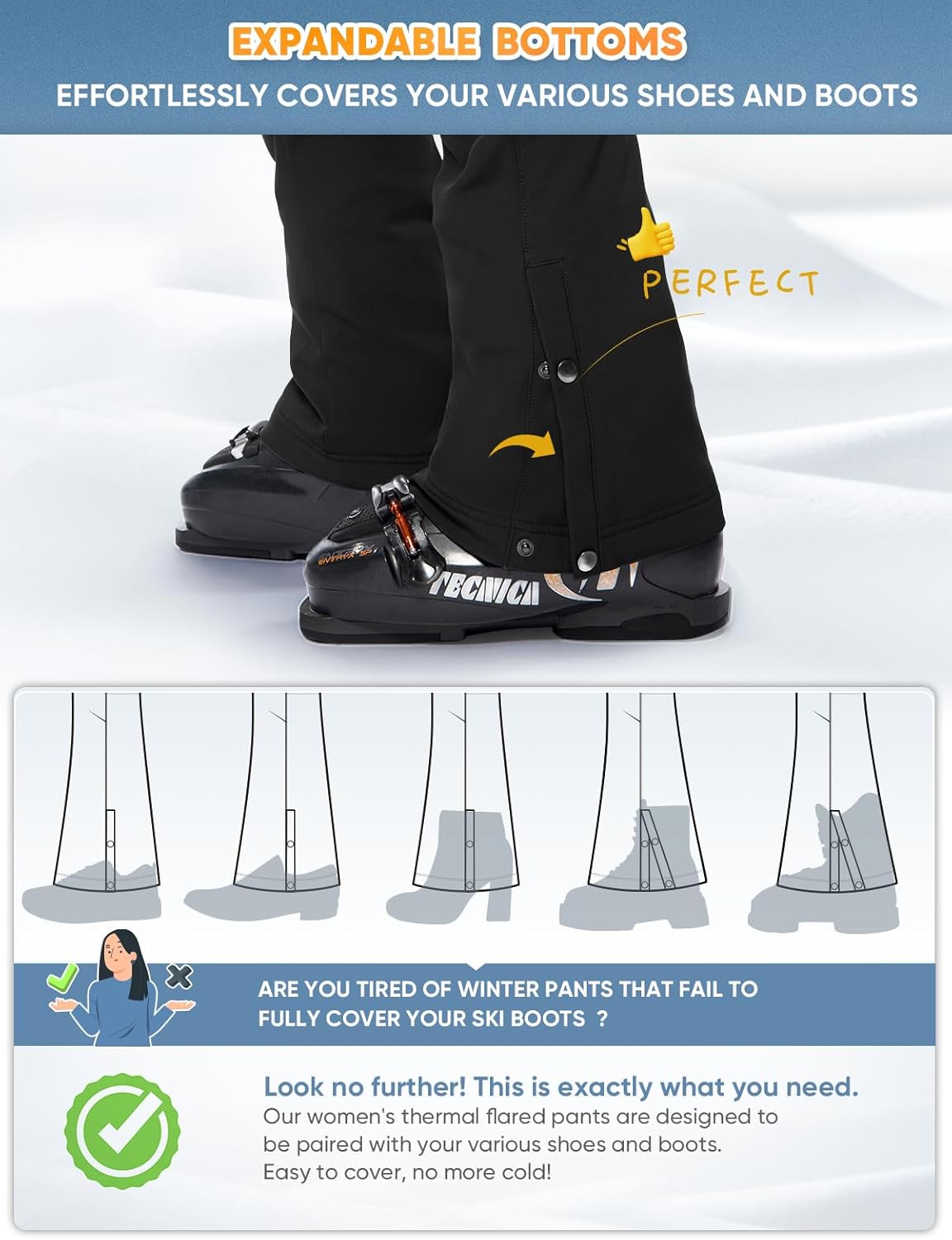 Cycorld Womens Snow Ski Pants Fleece Lined Waterproof Softshell Insulated Flare for Snowboarding Hiking Winter Outdoor · v3