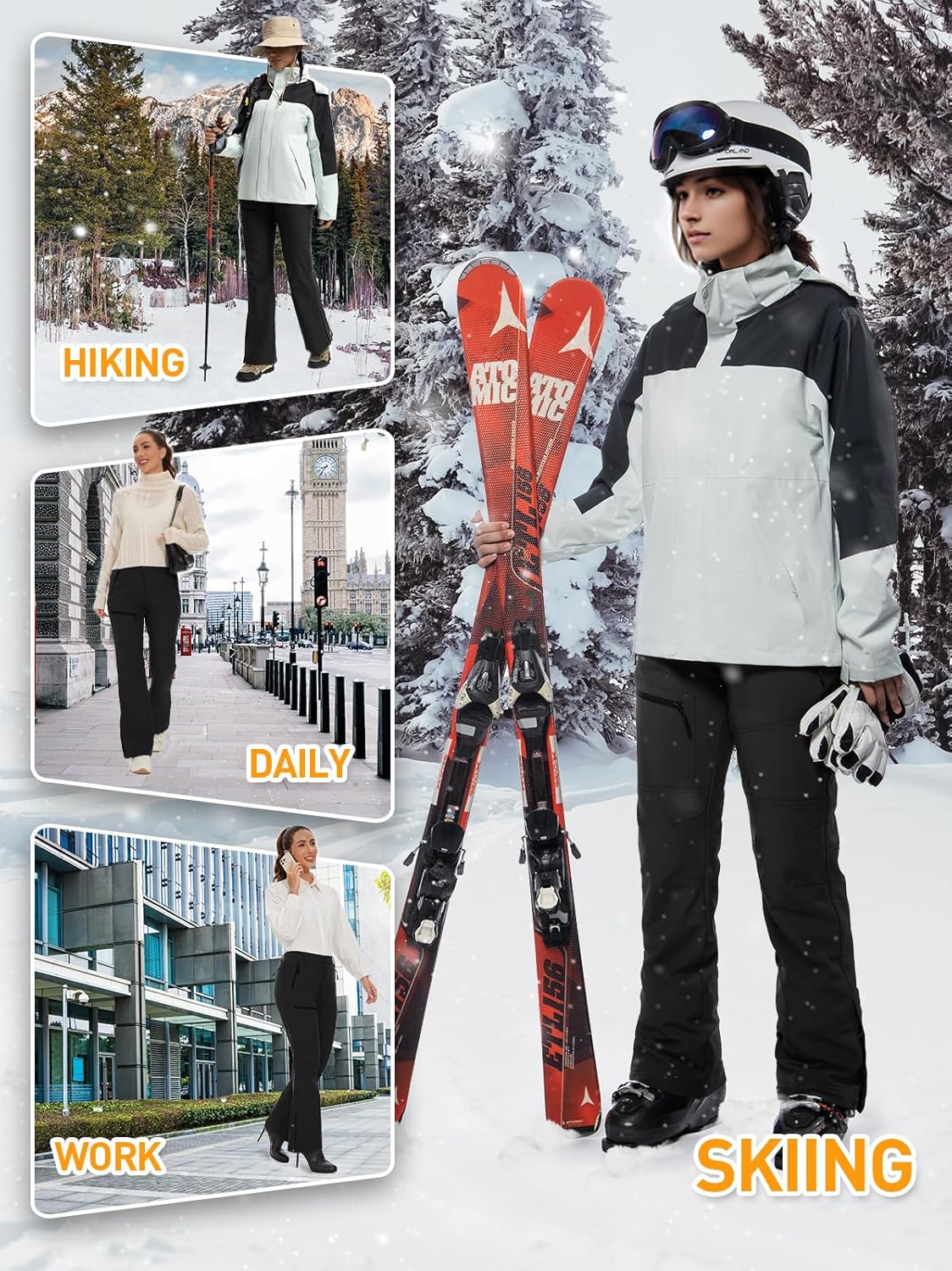 Cycorld Womens Snow Ski Pants Fleece Lined Waterproof Softshell Insulated Flare for Snowboarding Hiking Winter Outdoor · v3
