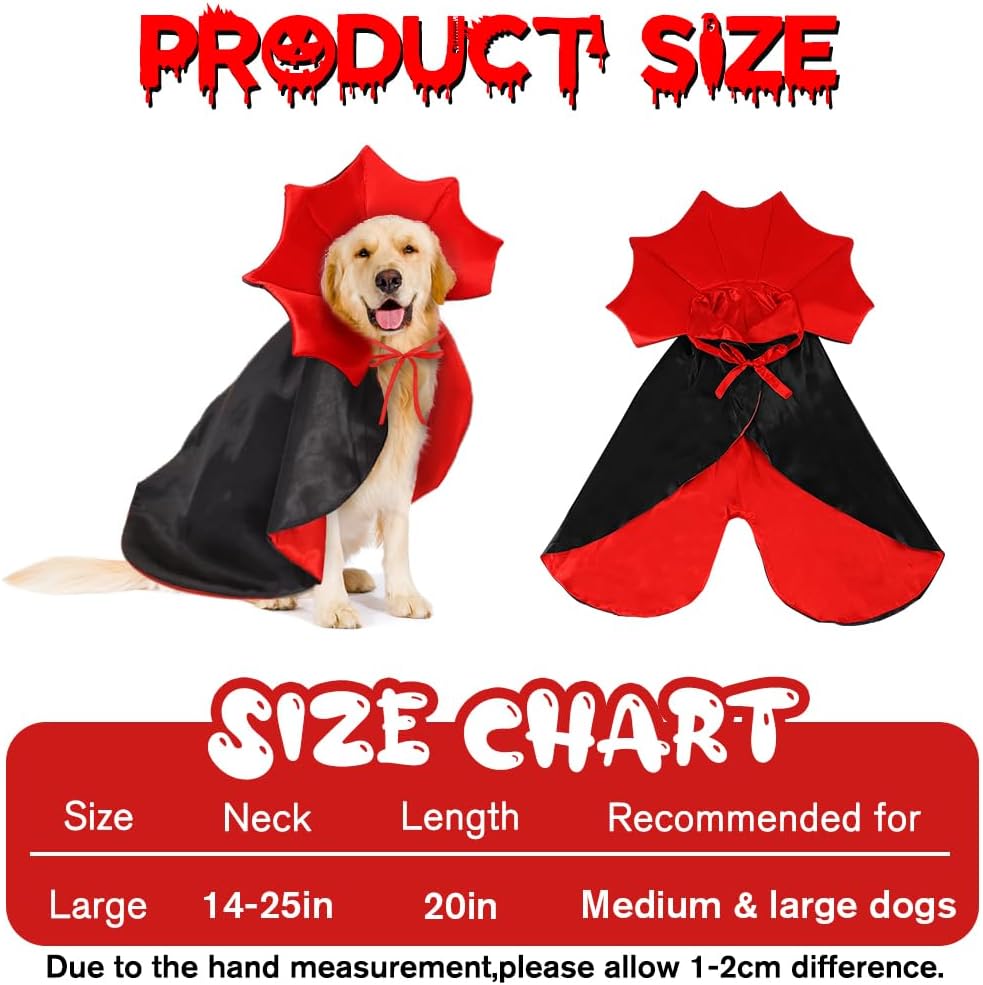 Costume da vampiro di Halloween, mantello per animali domestici di Halloween, costume da diavolo, regolabile, rosso nero, mantello classico per cosplay, costume da festa, articoli per animali domestici, accessori per cani di taglia media e grande