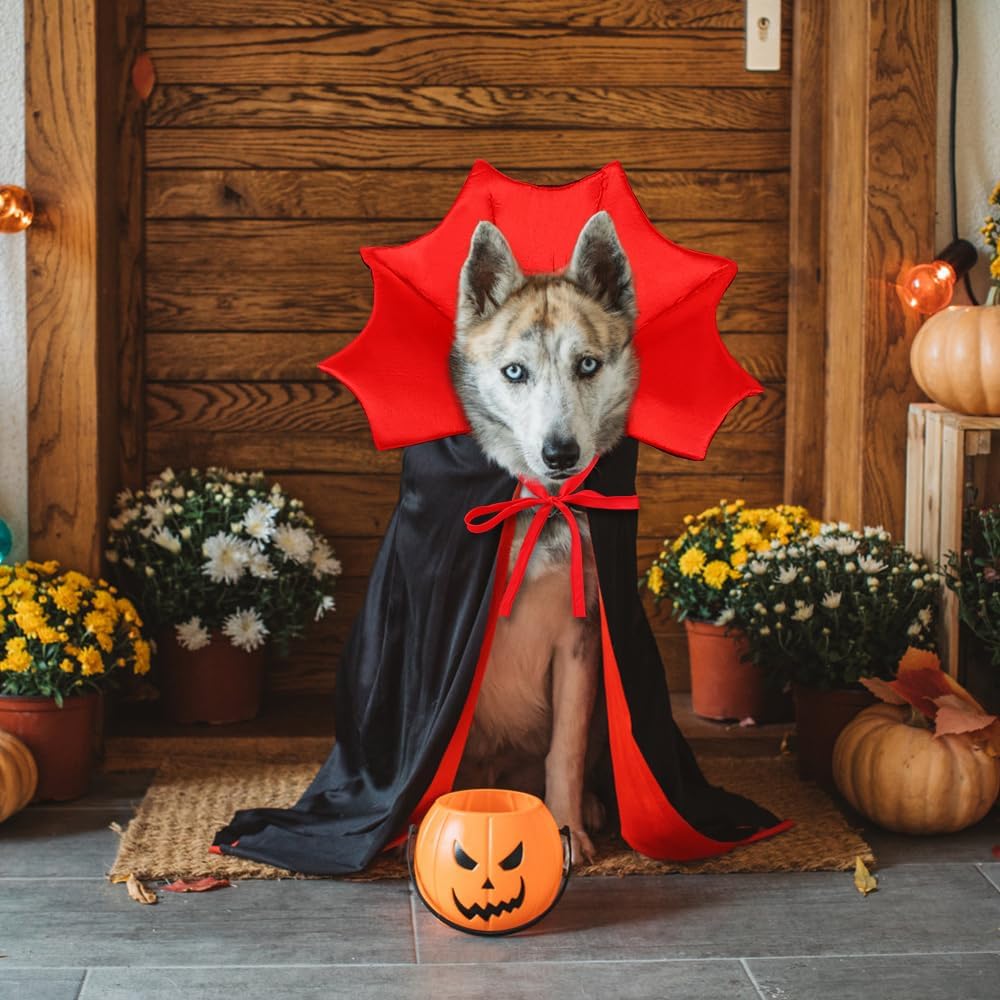 Costume da vampiro di Halloween, mantello per animali domestici di Halloween, costume da diavolo, regolabile, rosso nero, mantello classico per cosplay, costume da festa, articoli per animali domestici, accessori per cani di taglia media e grande