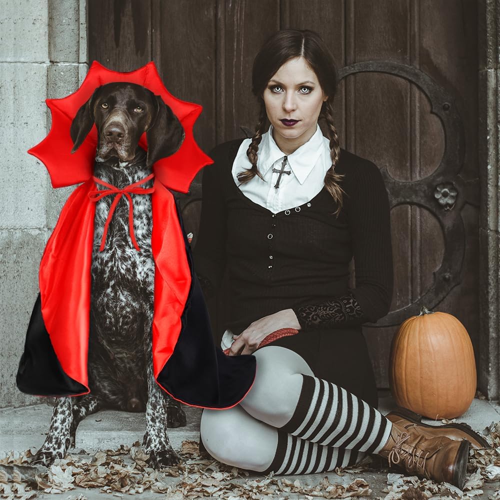 Costume da vampiro di Halloween, mantello per animali domestici di Halloween, costume da diavolo, regolabile, rosso nero, mantello classico per cosplay, costume da festa, articoli per animali domestici, accessori per cani di taglia media e grande