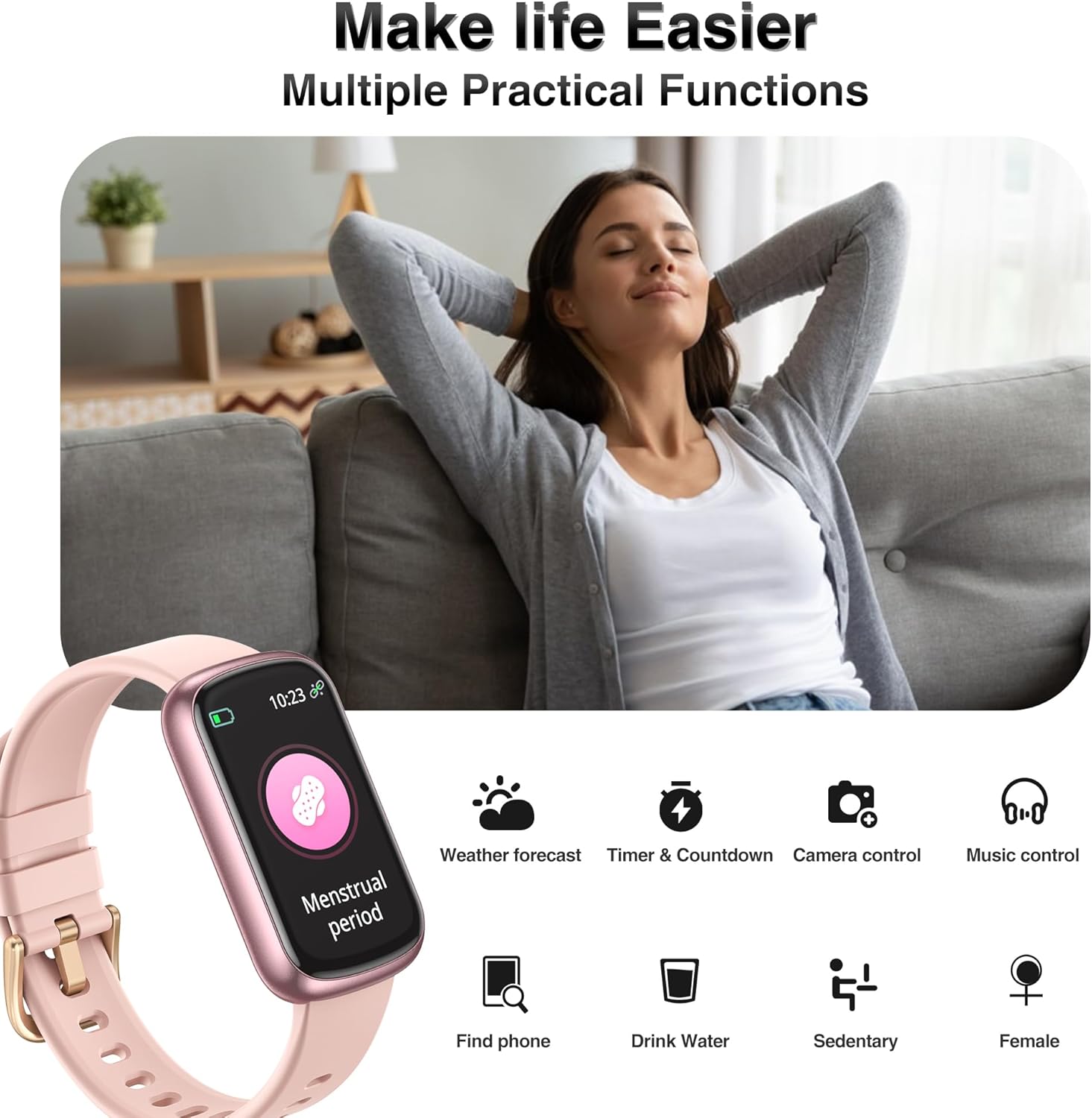 Health & Fitness Tracker, smartwatch con cardiofrequenzimetro, pressione sanguigna, ossigeno nel sangue 24 ore su 24, 7 giorni su 7, monitoraggio del sonno, rilevatore di calorie, rilevatore di attività impermeabile IP68 per Androidamp; iPhone da donna e da uomo