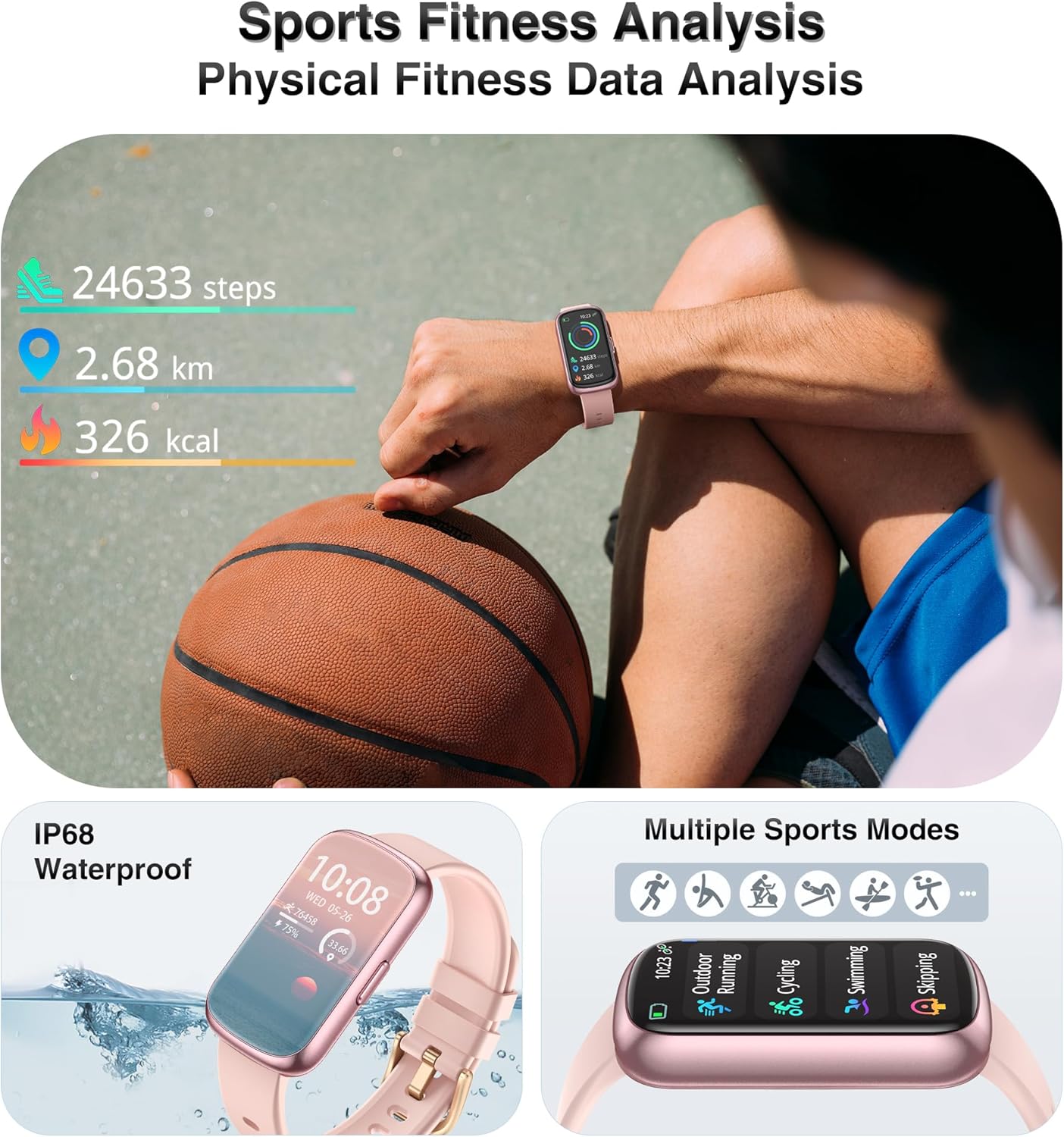 Health & Fitness Tracker, smartwatch con cardiofrequenzimetro, pressione sanguigna, ossigeno nel sangue 24 ore su 24, 7 giorni su 7, monitoraggio del sonno, rilevatore di calorie, rilevatore di attività impermeabile IP68 per Androidamp; iPhone da donna e da uomo