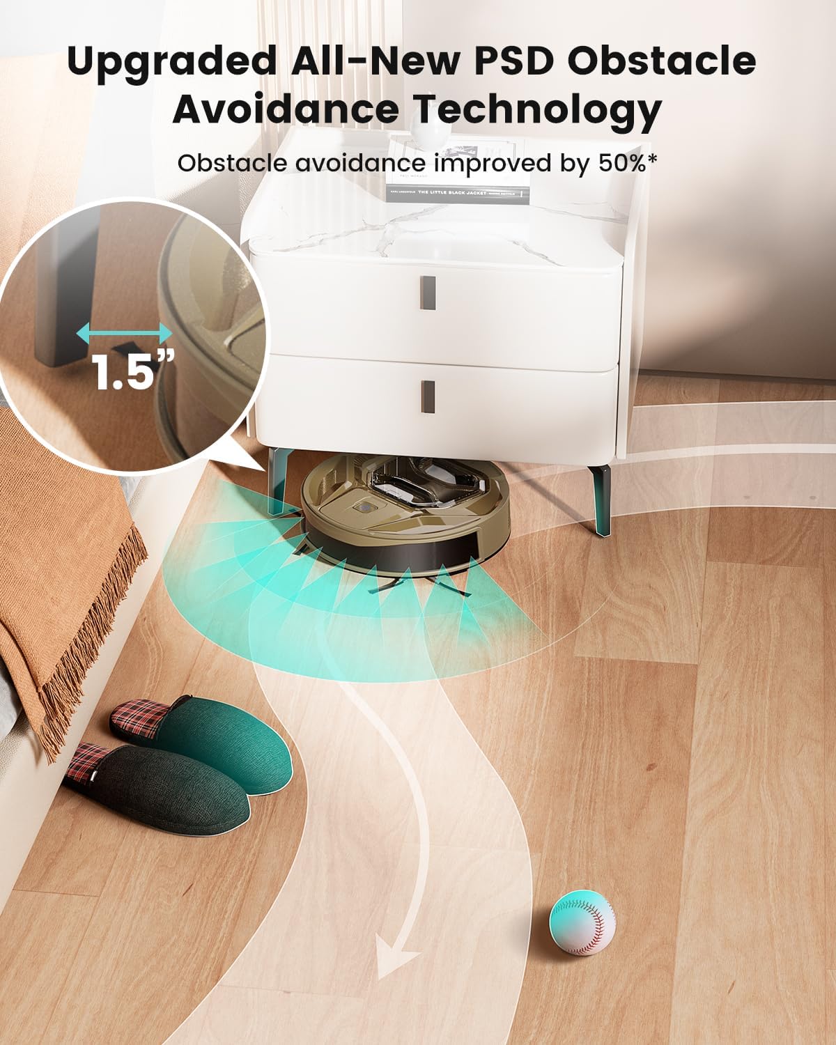 Robot aspirapolvere Lefant M320G, potente aspirazione, pattumiera visibile, super sottile, silenzioso, robot aspirapolvere e scopa a ricarica automatica, funziona con Alexa, ideale per pavimenti duri, peli di animali domestici, marrone dorato