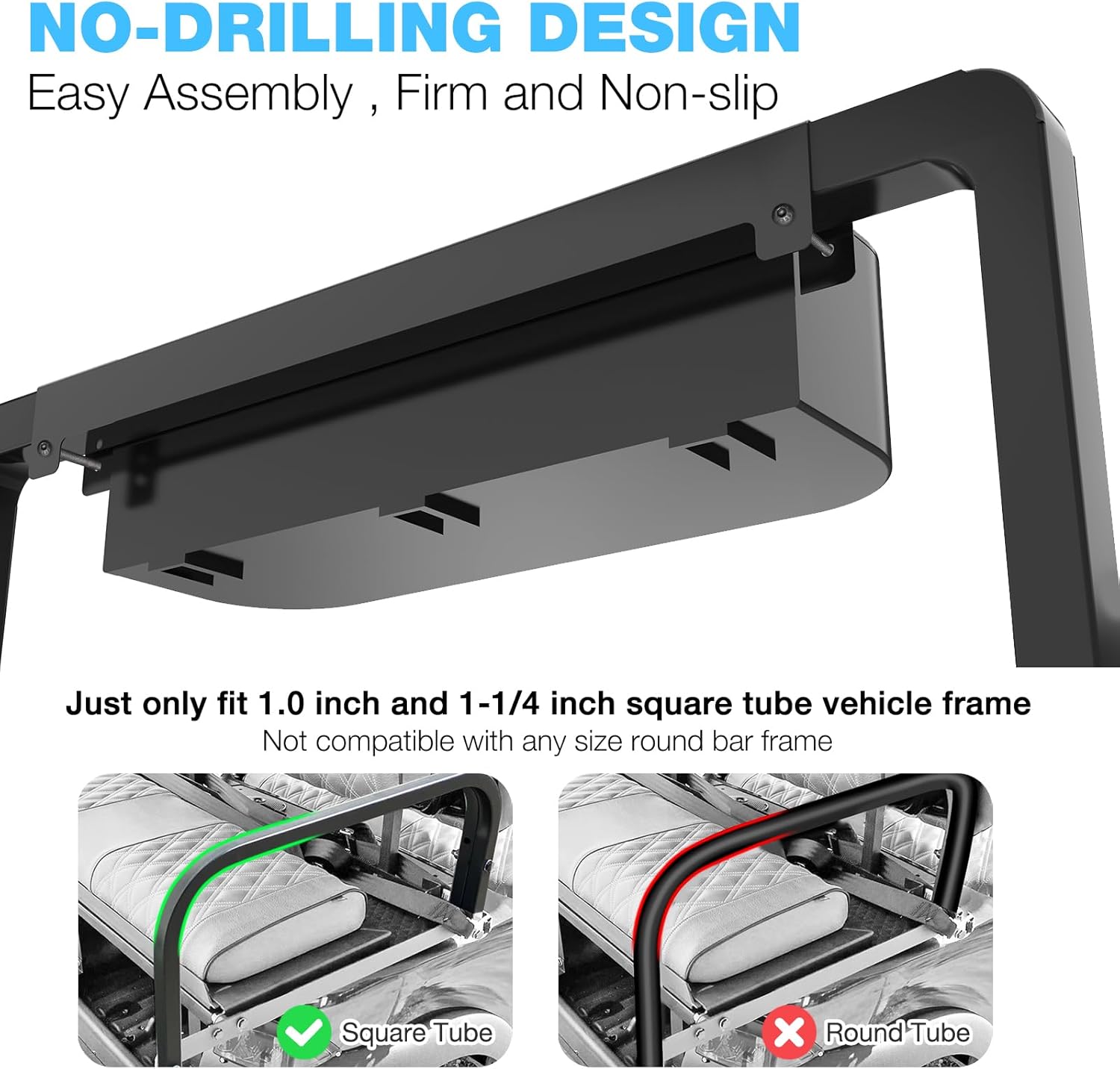Golf Cart Armrest with Cup Holder for Rear Seat, Phone Holder for EZGO/Club Car/Yamaha  Most Golf Cart, No Drilling Required, Fit 1.0/1-1/4" Square Tube Frame · v3