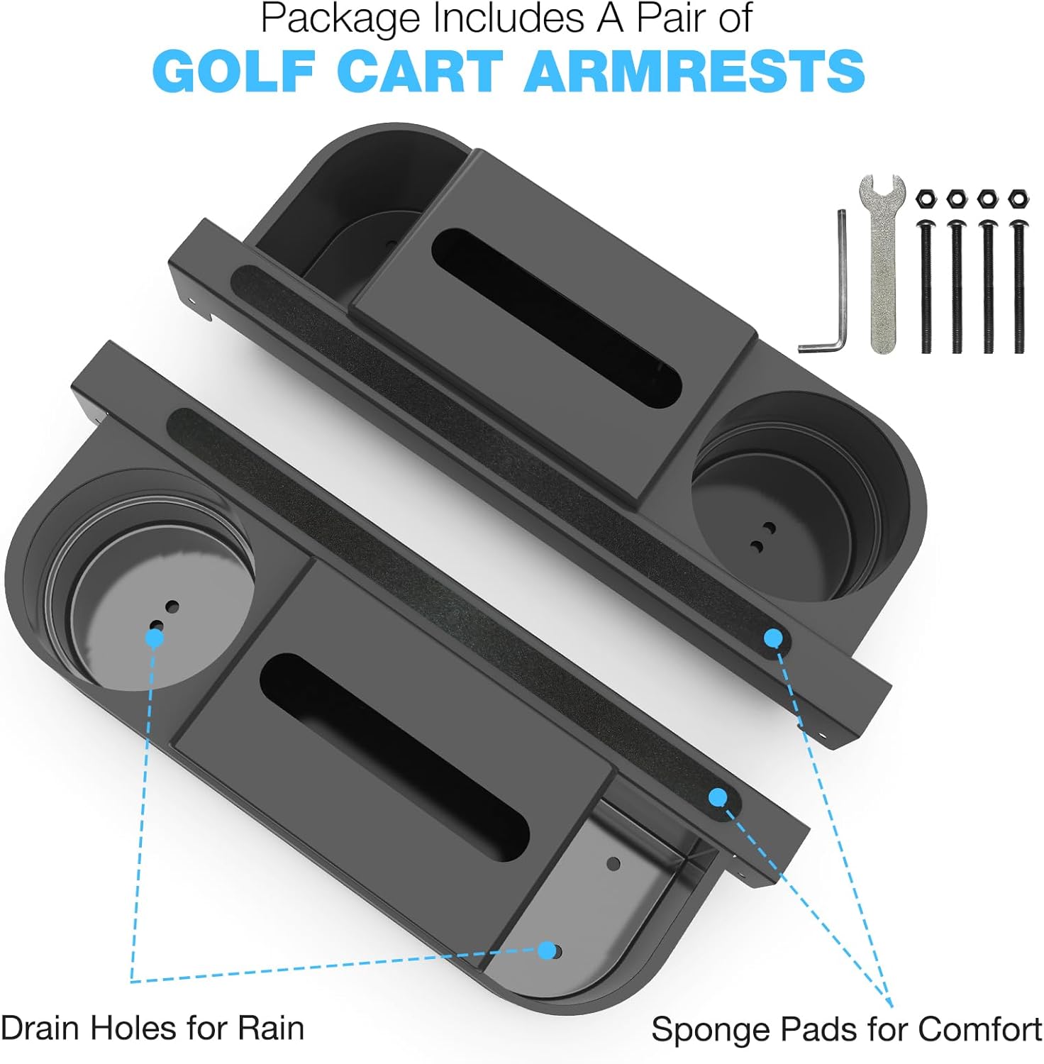 Golf Cart Armrest with Cup Holder for Rear Seat, Phone Holder for EZGO/Club Car/Yamaha  Most Golf Cart, No Drilling Required, Fit 1.0/1-1/4" Square Tube Frame · v3