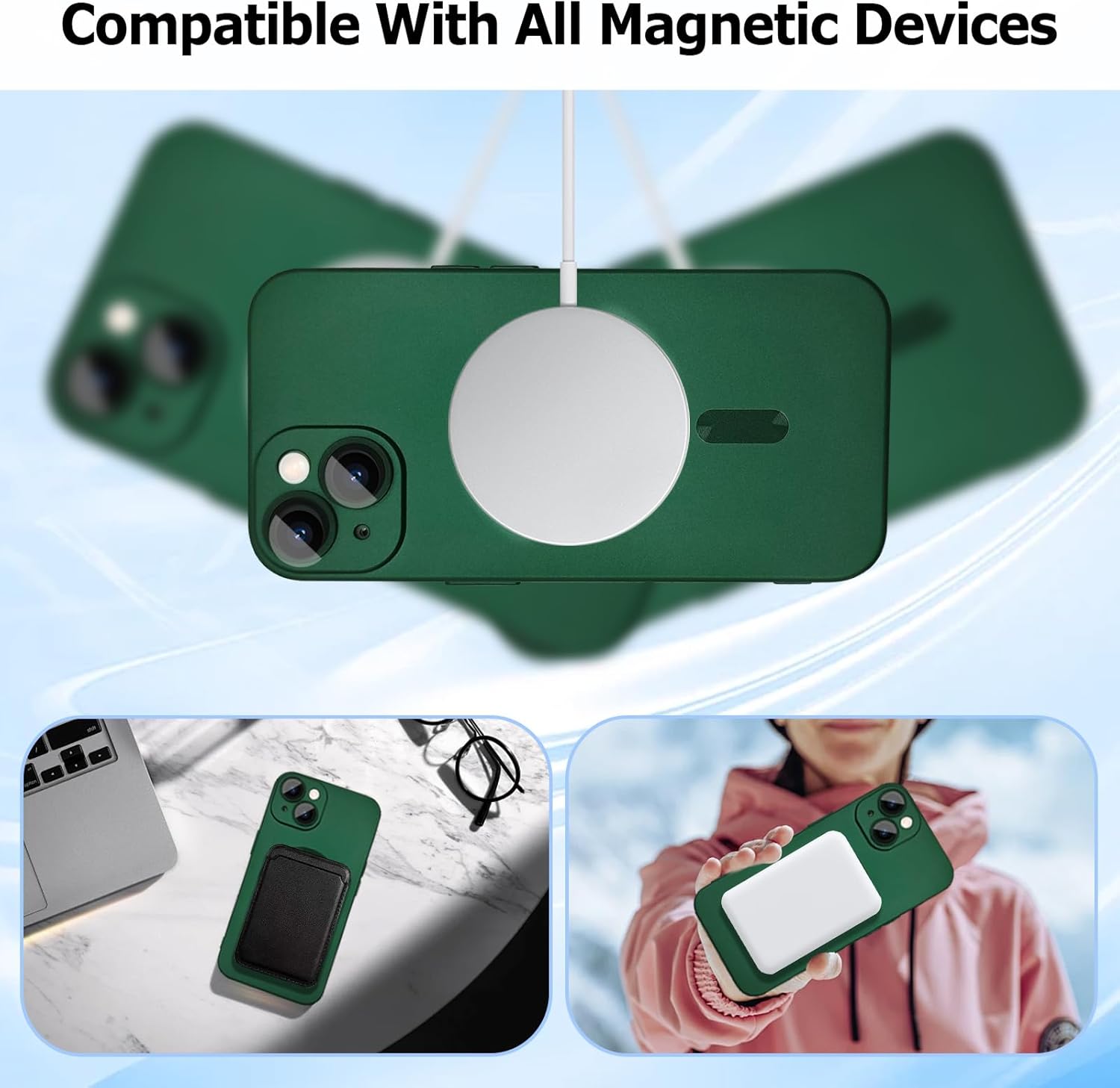 Custodia magnetica per iPhone 14 Plus da donna, antiurto, opaca, di lusso, con morbida lucentezza metallizzata, con protezione per obiettivo della fotocamera, compatibile con Magsafe per iPhone 14 Plus 6.7-Verde
