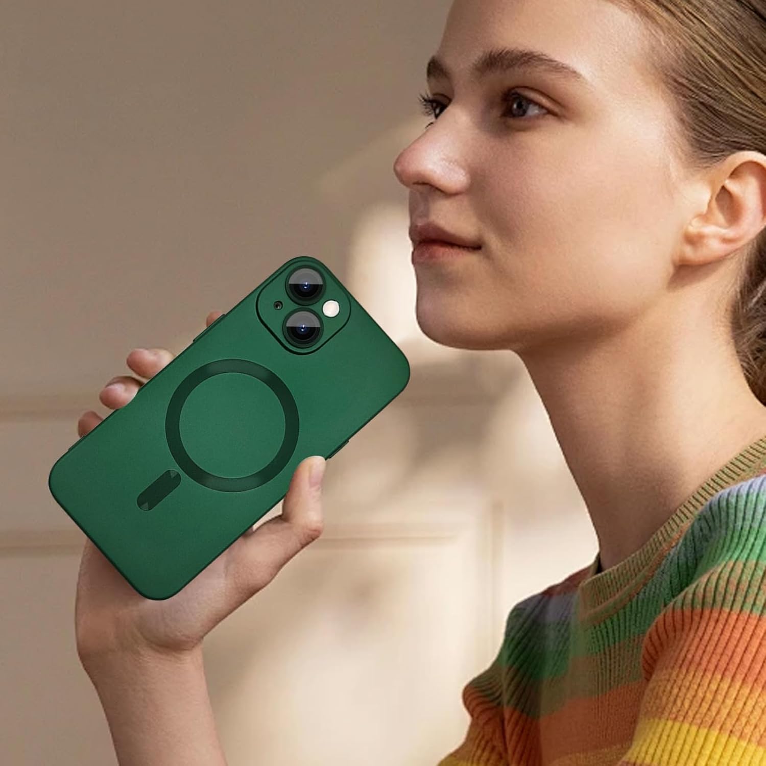 Custodia magnetica per iPhone 14 Plus da donna, antiurto, opaca, di lusso, con morbida lucentezza metallizzata, con protezione per obiettivo della fotocamera, compatibile con Magsafe per iPhone 14 Plus 6.7-Verde