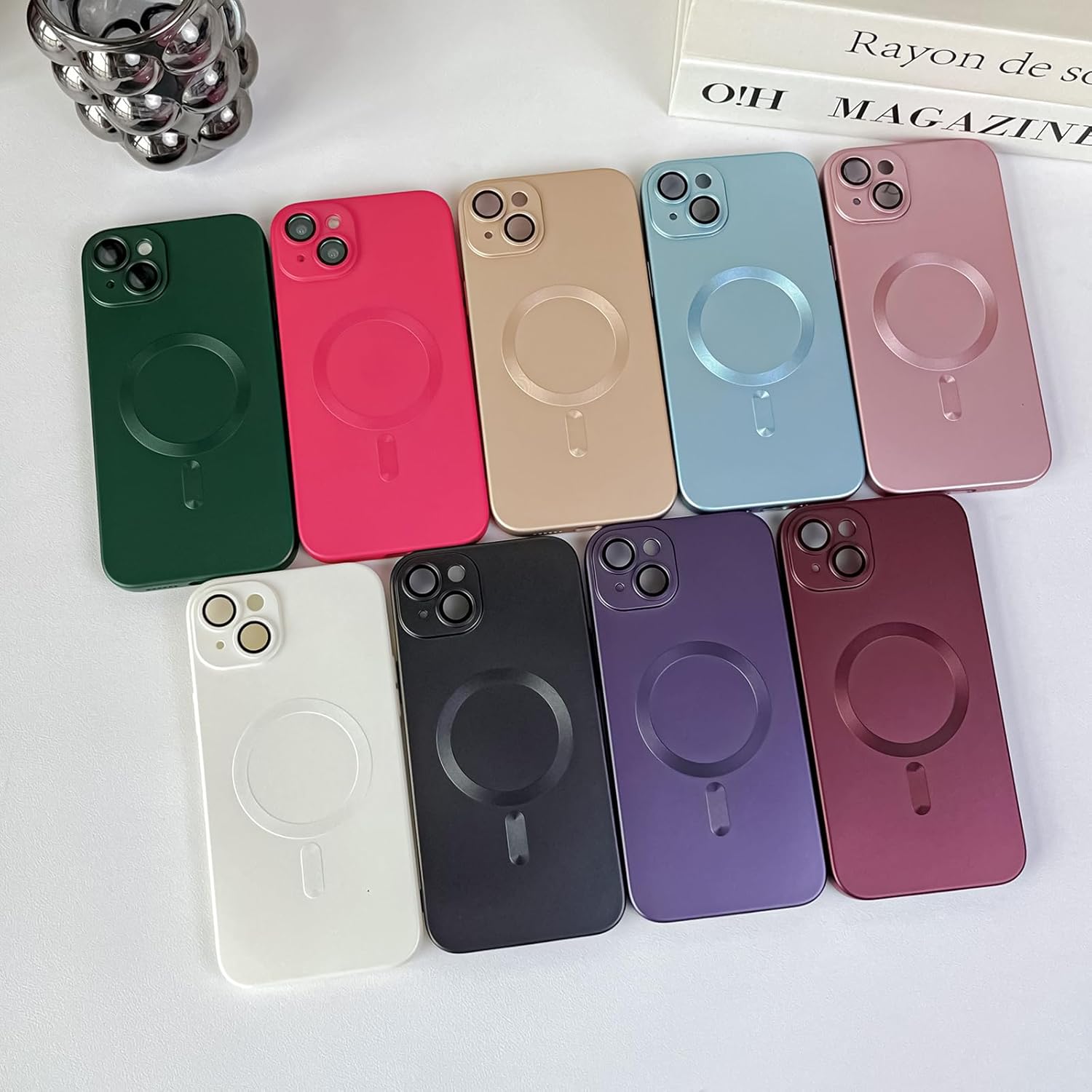 Custodia magnetica per iPhone 14 Plus da donna, antiurto, opaca, di lusso, con morbida lucentezza metallizzata, con protezione per obiettivo della fotocamera, compatibile con Magsafe per iPhone 14 Plus 6.7-Verde