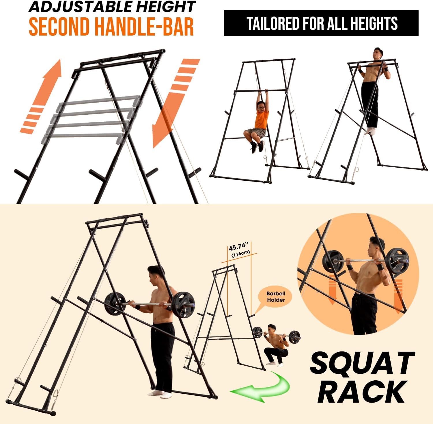 KT Rust-resistant Tall Pull Up Dip Station Squat Rack Foldable Power Tower Stable Multifunctional Exercise Machine Durable Home Gym Strength Training Fitness Equipment Portable Indoor Outdoor Free Standing · v4
