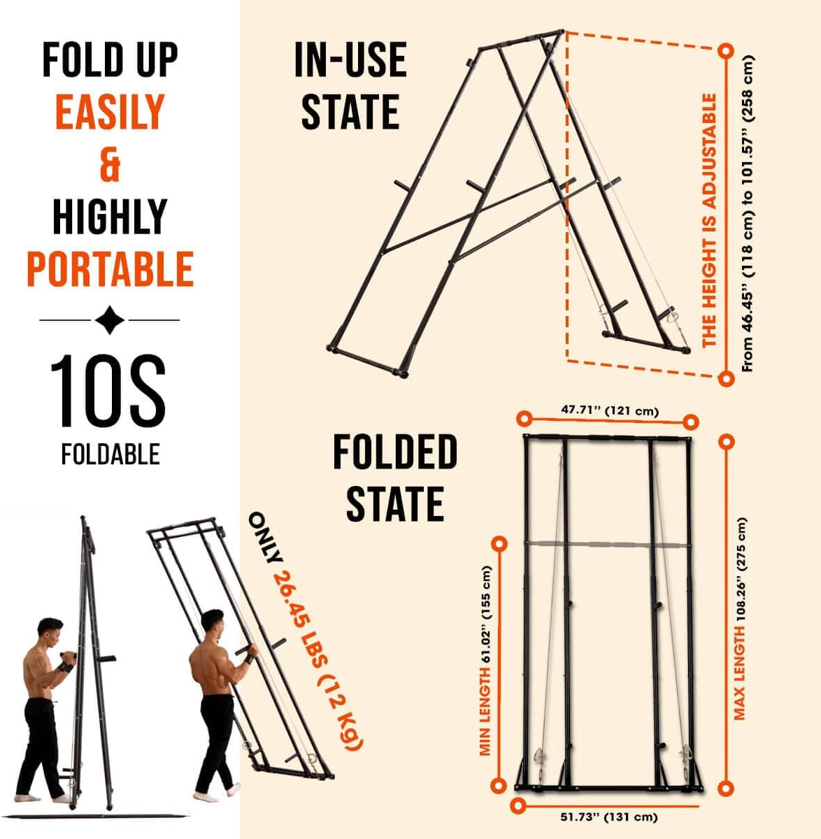 KT Rust-resistant Tall Pull Up Dip Station Squat Rack Foldable Power Tower Stable Multifunctional Exercise Machine Durable Home Gym Strength Training Fitness Equipment Portable Indoor Outdoor Free Standing · v4