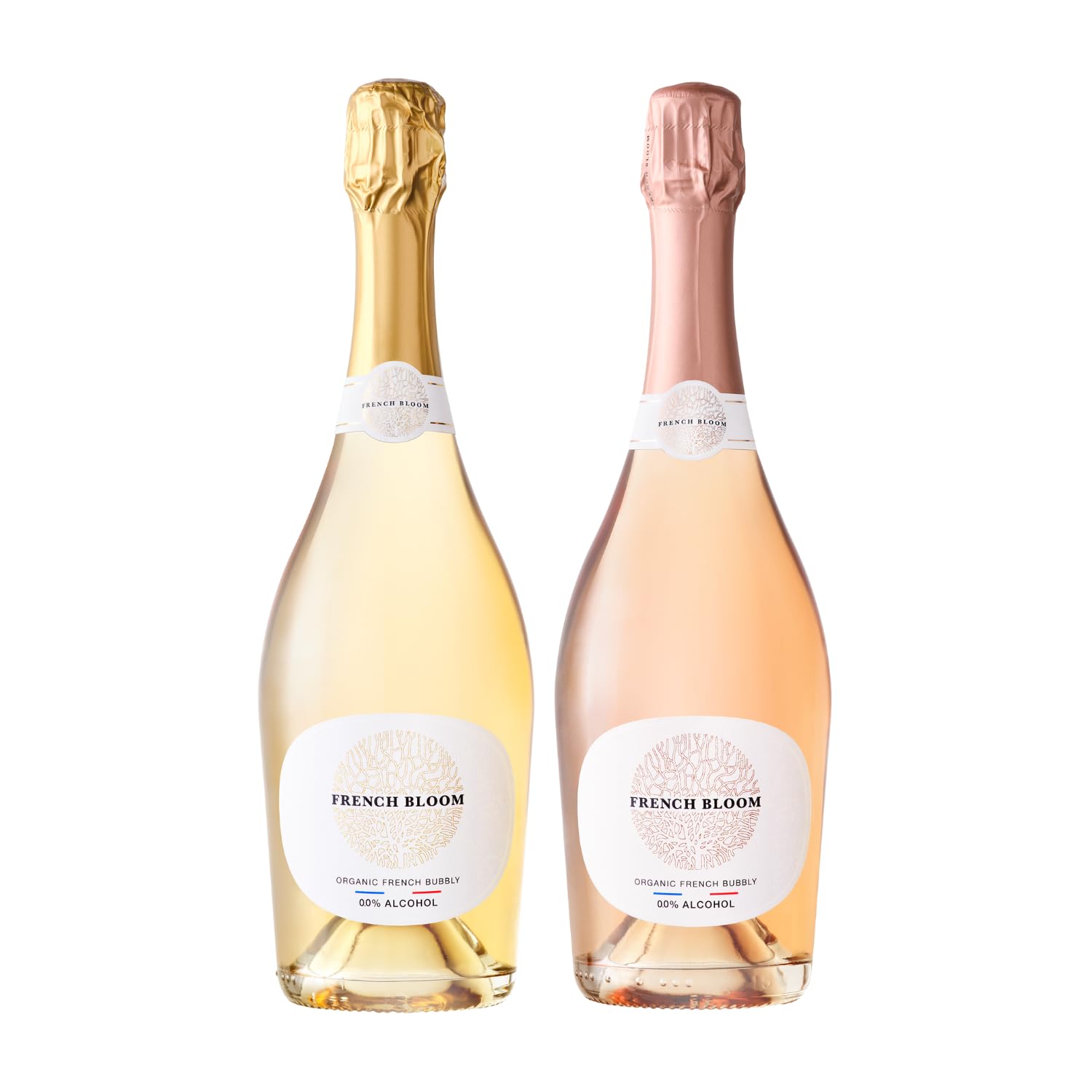 French Bloom Le Rosé and Le Blanc — Alkoholfreier Sekt, 750 ml — aus kontrolliert biologischem Anbau, vegan, kalorienarm, sulfitfrei — Hergestellt aus feinem Bio-Wein, ohne Konservierungsstoffe oder Zuckerzusatz