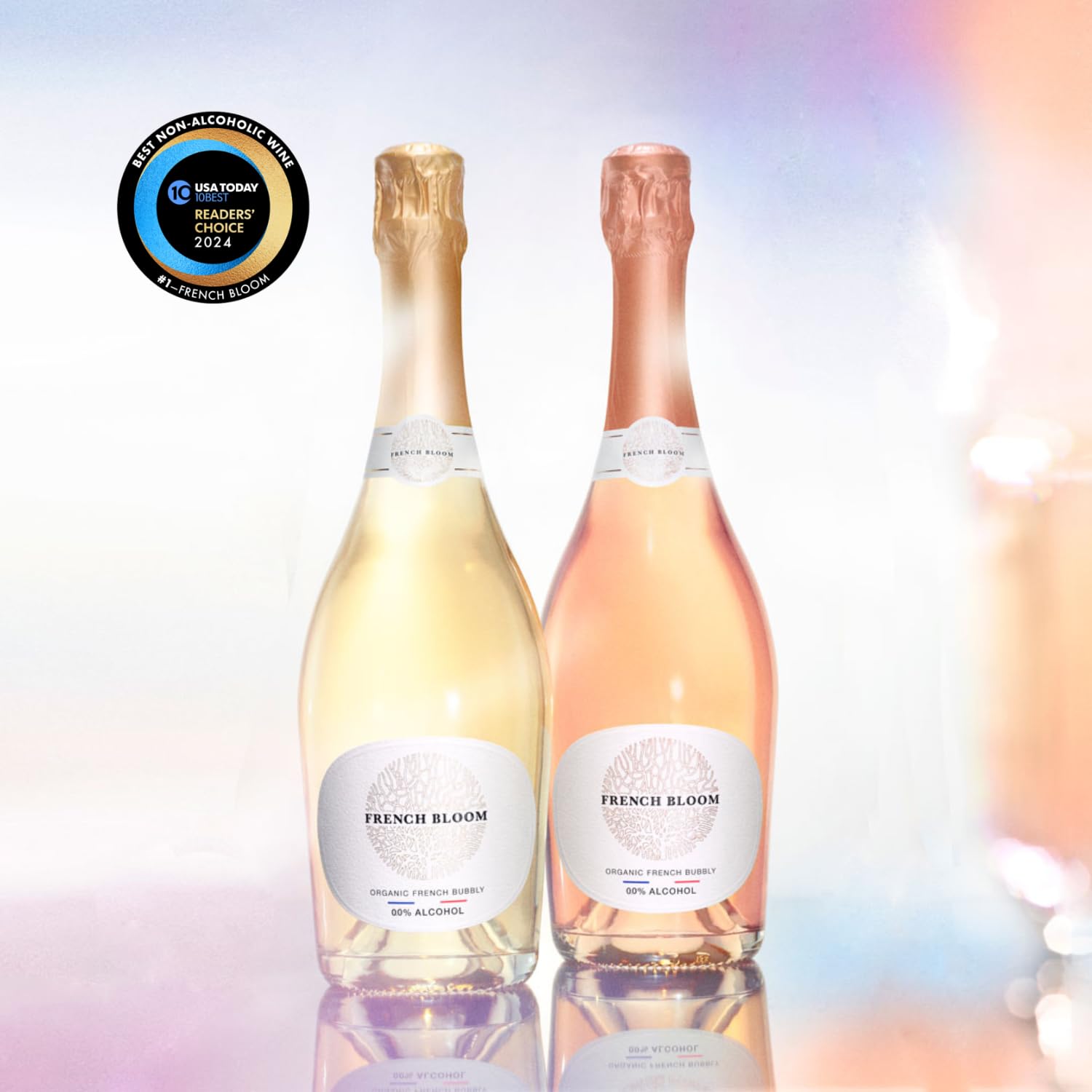French Bloom Le Rosé and Le Blanc - Alcohol-Free Sparkling Wine, 750ml - Certified Organic, Vegan, Low Calorie,Sulfite-Free - Made with Fine Organic Wine, No Preservatives or Added Sugar